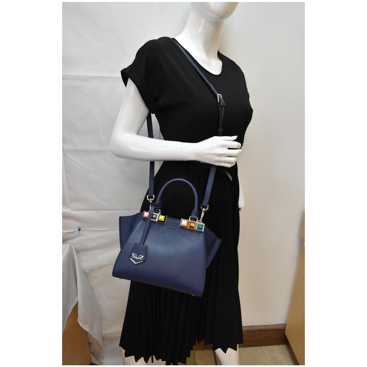Fendi Petite 3Jours Studded Tote Bag Dark Leather Blue
