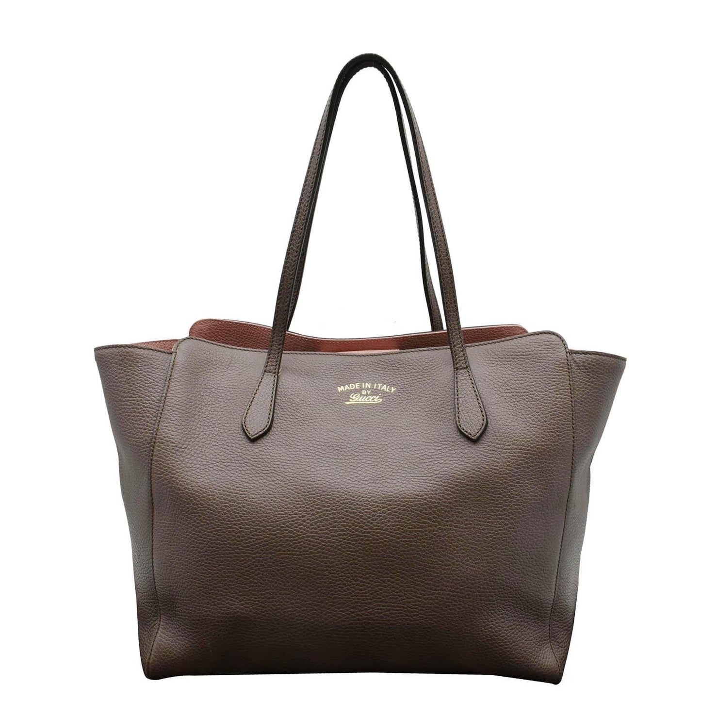 Gucci Swing Pebbled Tote Bag Taupe Leather