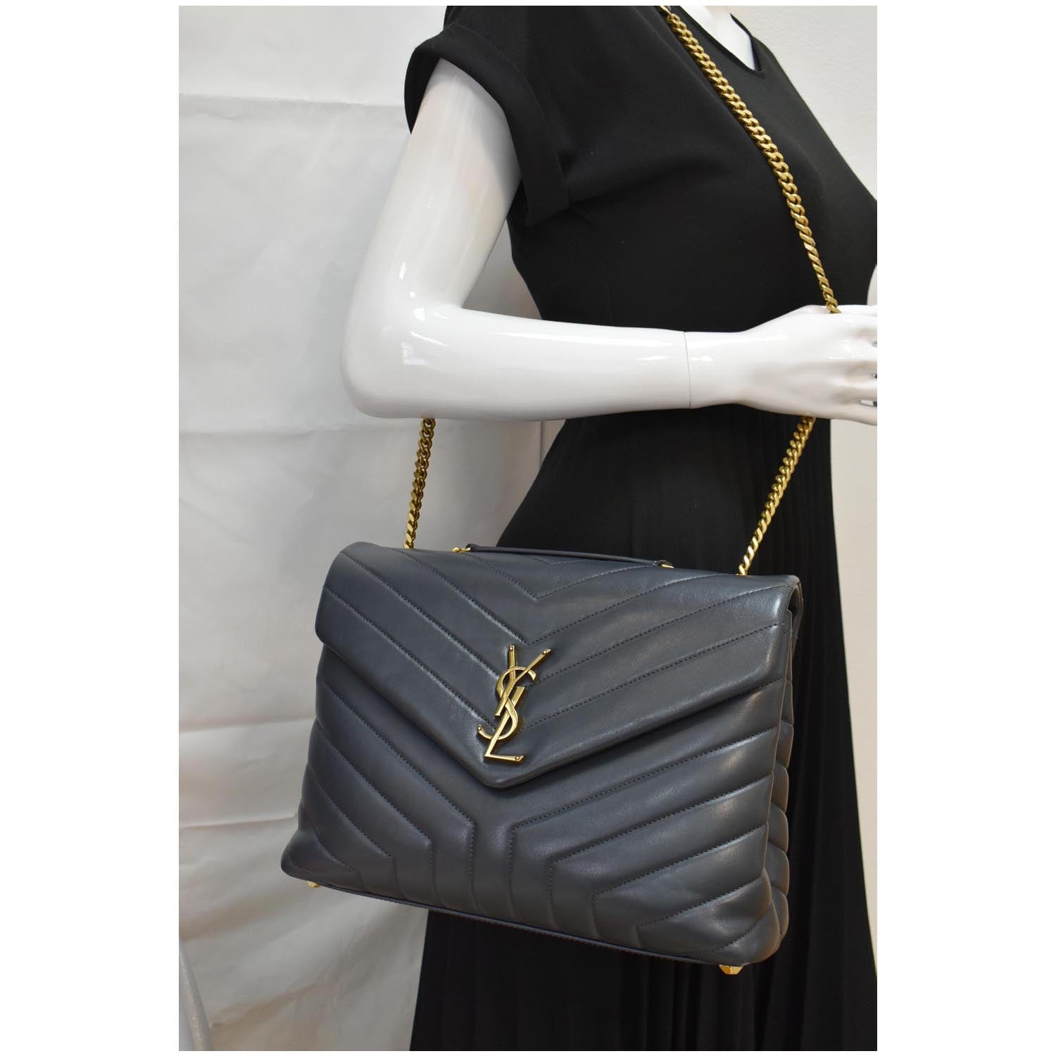YSL Saint Laurent Saint Loulou Chain Shoulder Bag Dark Smog Leather Matelasse