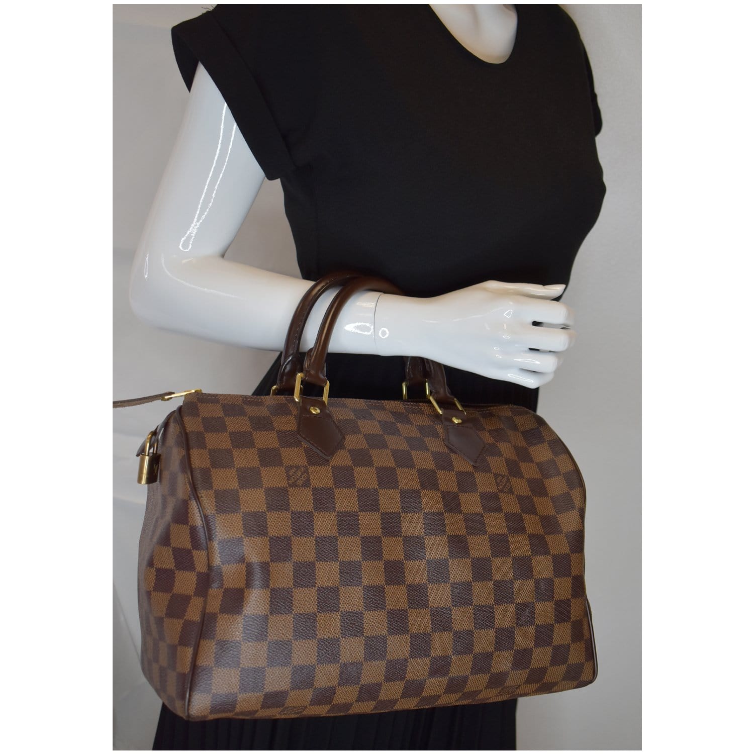 Louis Speedy Damier Ebene Satchel Handbag Brown Travel Bag