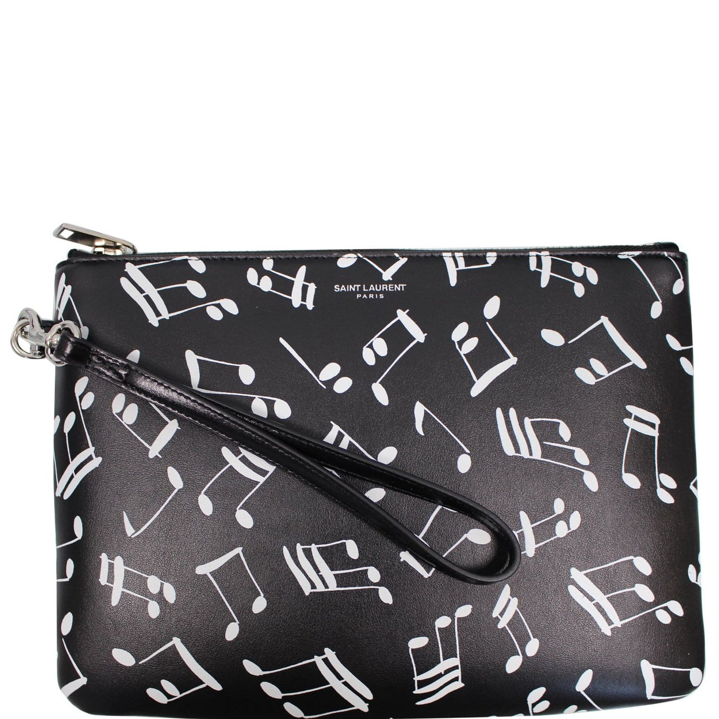 YSL Saint Laurent Saint Calfskin Musical Notes Zip Pouch Last Black Travel Bag