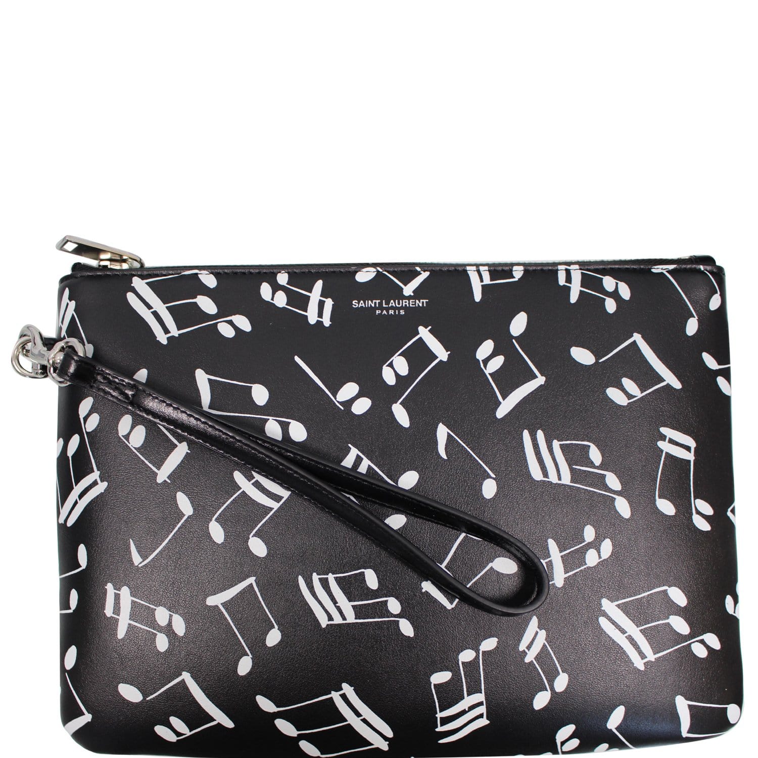 YSL Saint Laurent Saint Calfskin Musical Notes Zip Pouch Last Black Travel Bag