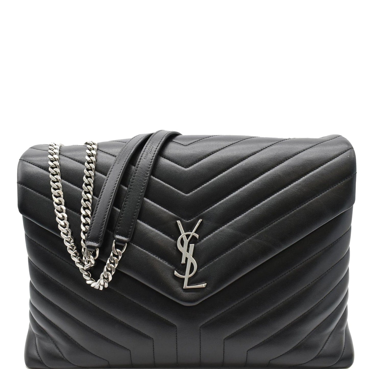 YSL Saint Laurent Saint Large Loulou Chain Shoulder Bag Leather Matelasse Bag Black
