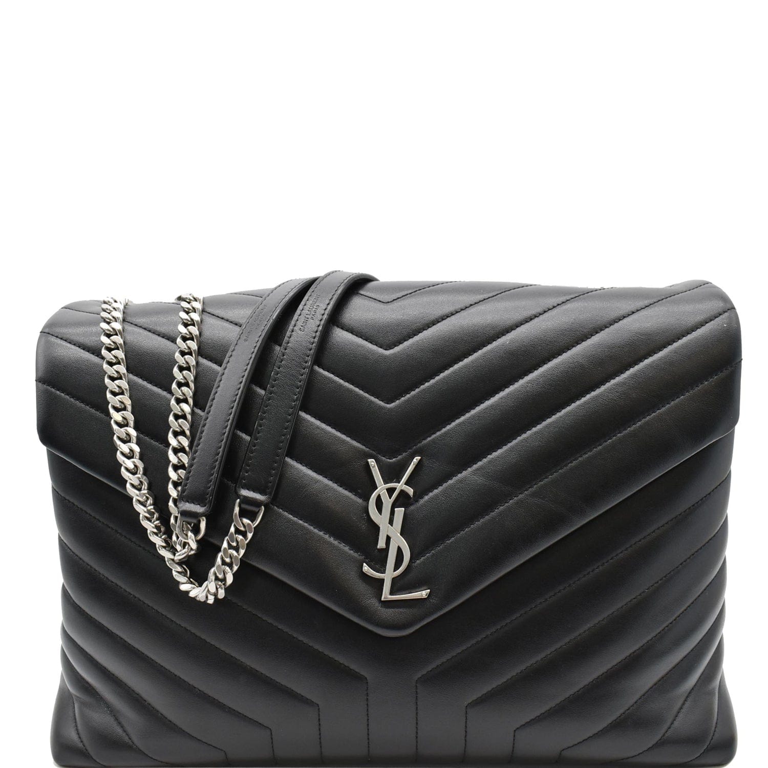 YSL Saint Laurent Saint Large Loulou Chain Shoulder Bag Leather Matelasse Bag Black