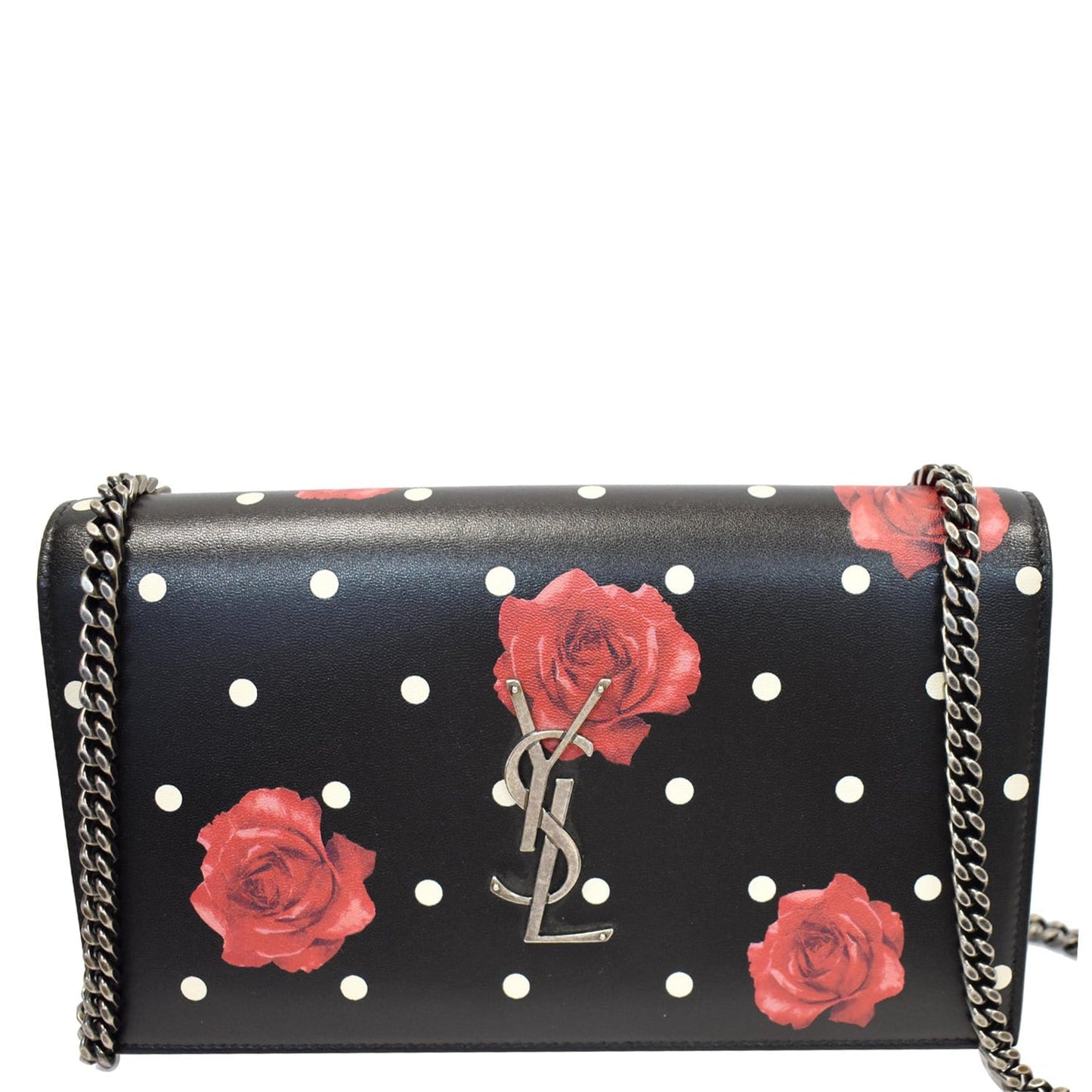 YSL Saint Laurent Saint Kate Polka Rose Print Chain Wallet Leather Monogram Crossbody Bag