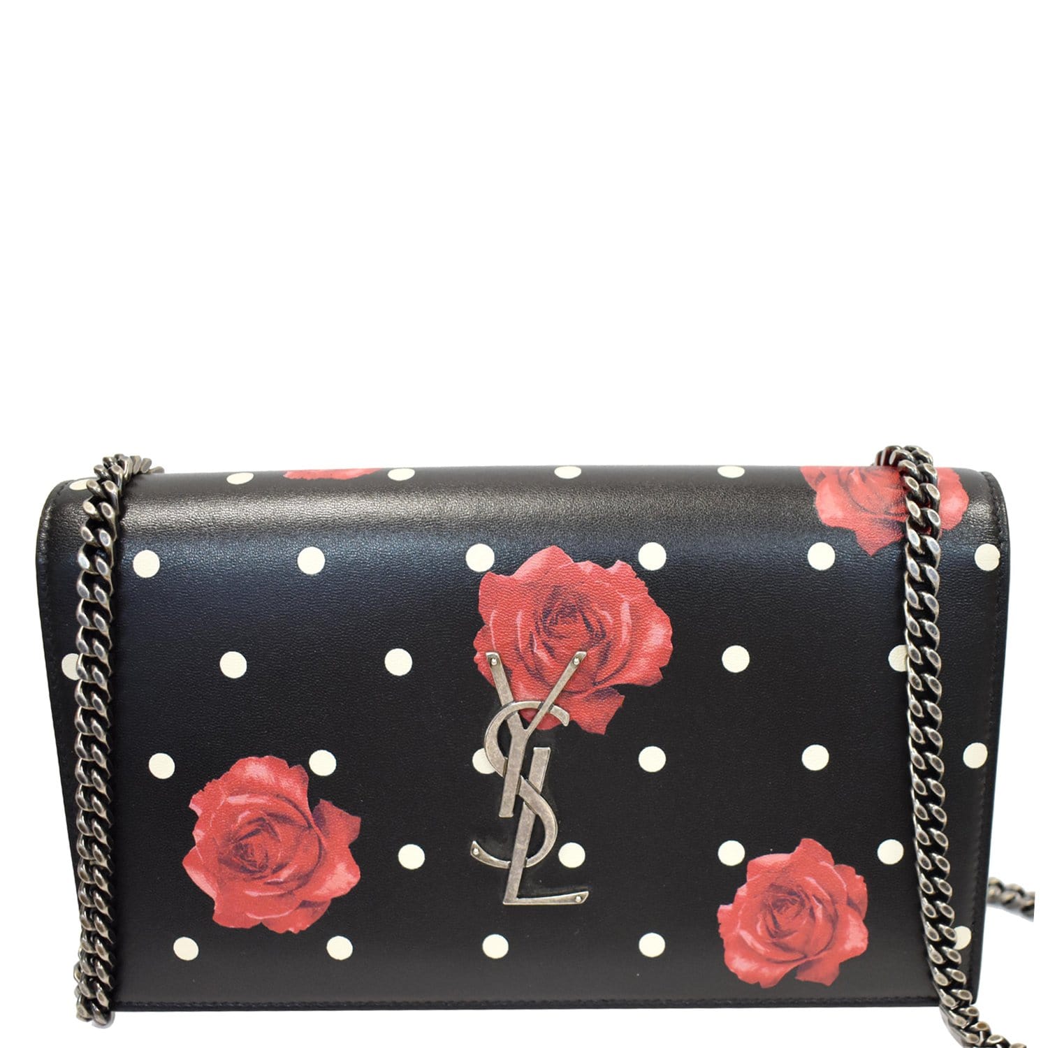 YSL Saint Laurent Saint Kate Polka Rose Print Chain Wallet Leather Monogram Crossbody Bag
