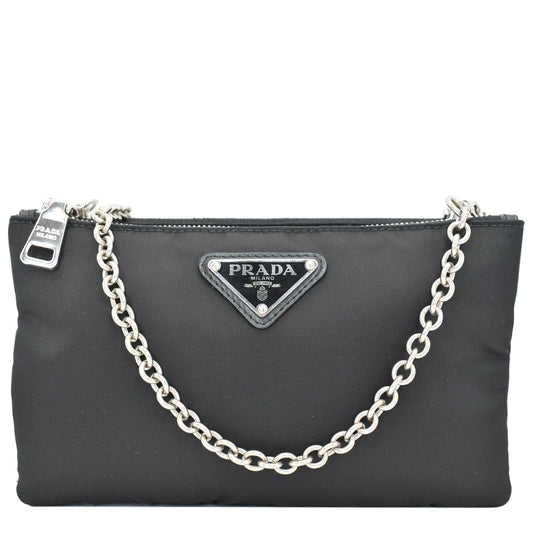 Prada Chain Crossbody Bag Nylon Black