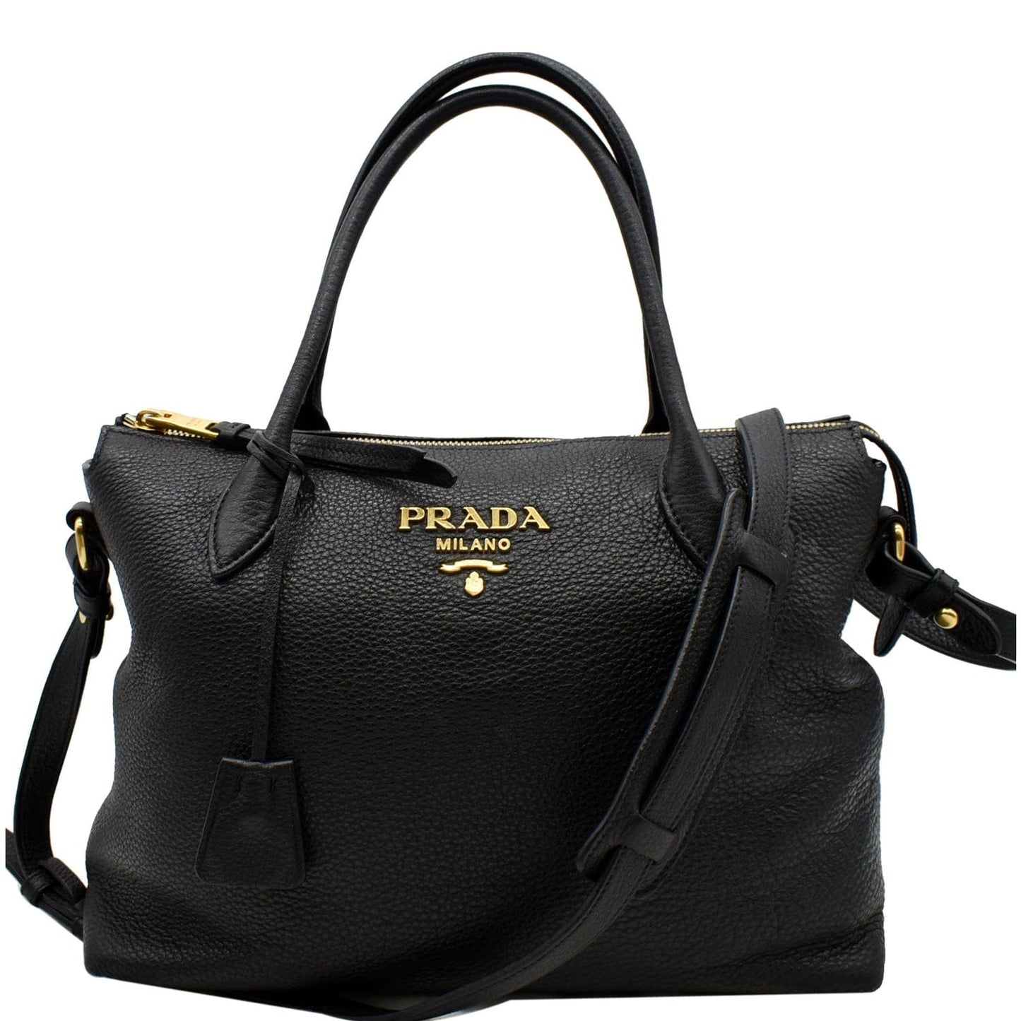 Prada Vitello Phenix Shoulder Bag Leather Black