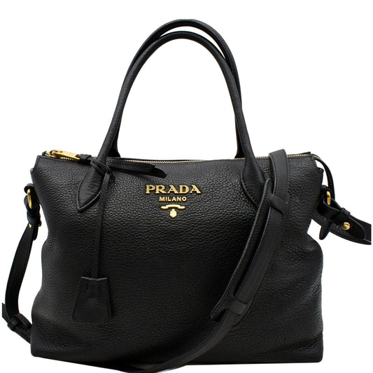 Prada Vitello Phenix Shoulder Bag Leather Black
