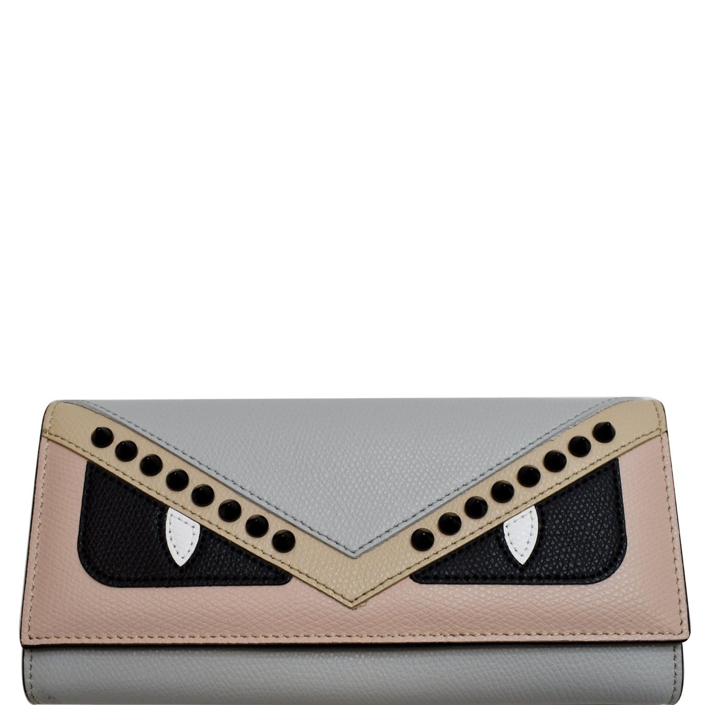 Fendi Monster Studs Bugs Continental Wallet Grey Clutch Leather Clutch Bag