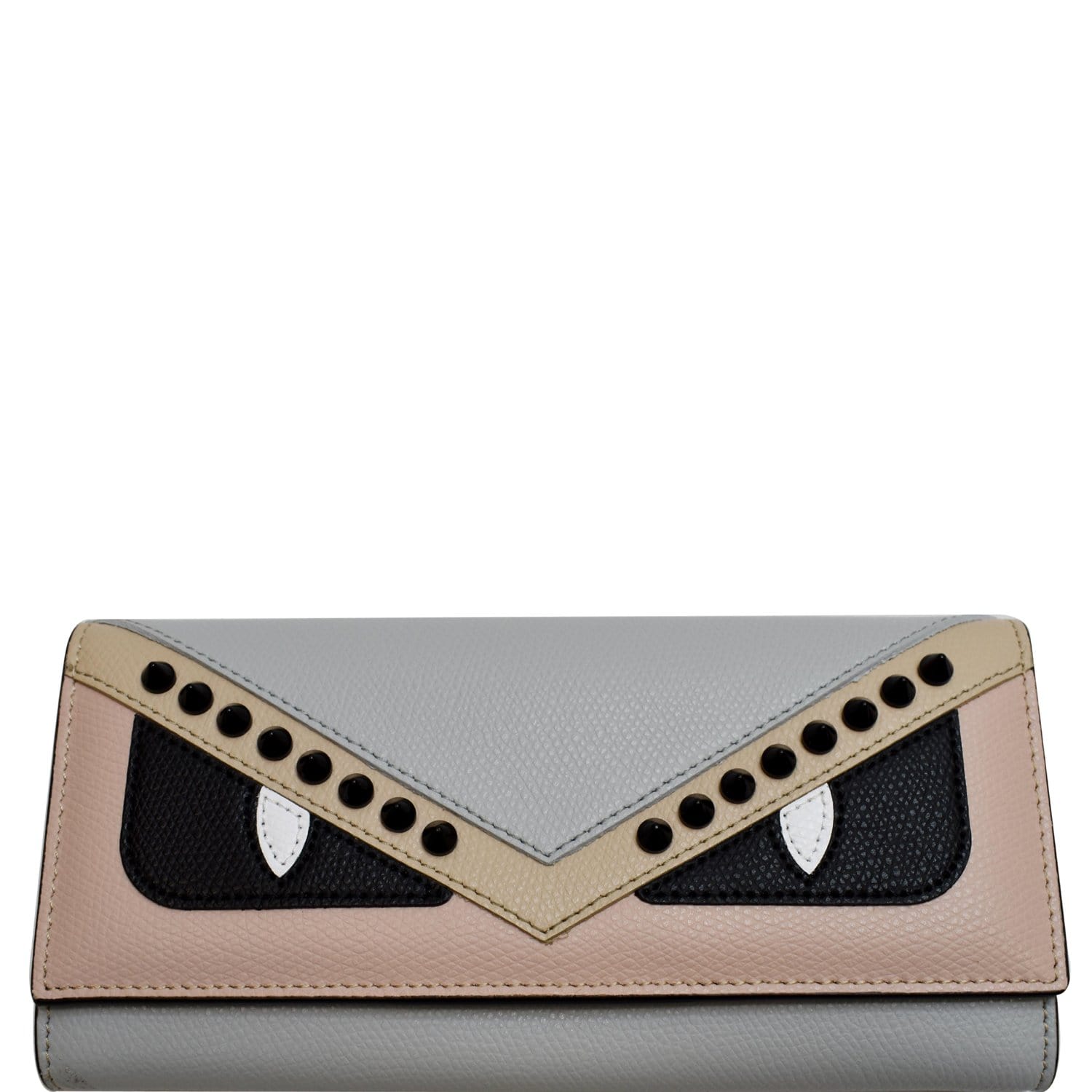 Fendi Monster Studs Bugs Continental Wallet Grey Clutch Leather Clutch Bag