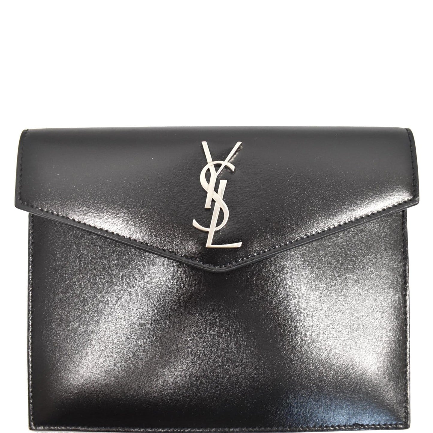 YSL Saint Laurent Saint Uptown Envelope Pouch Travel Bag Leather Black
