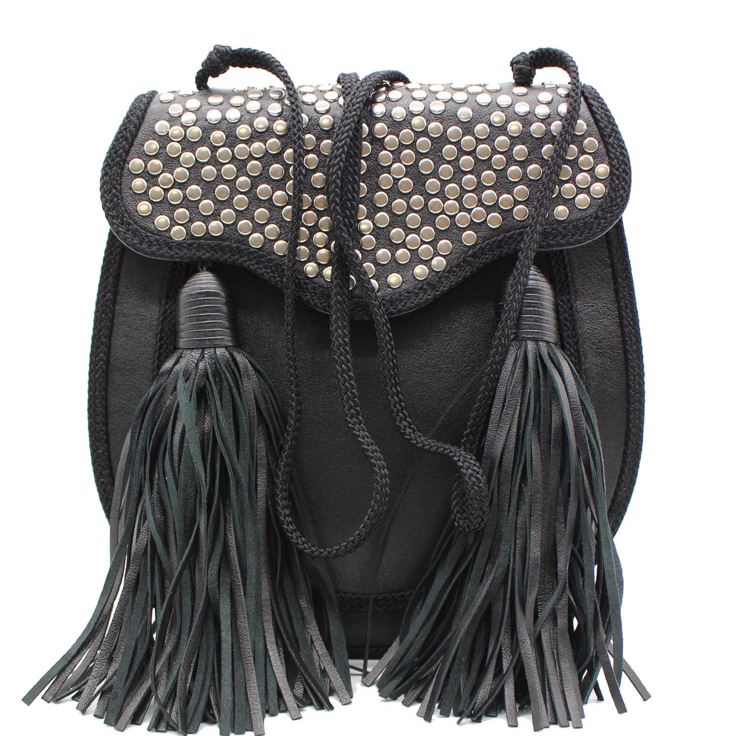 YSL Saint Laurent Saint Opium Studded Tassel Bag Leather Black Crossbody Bag