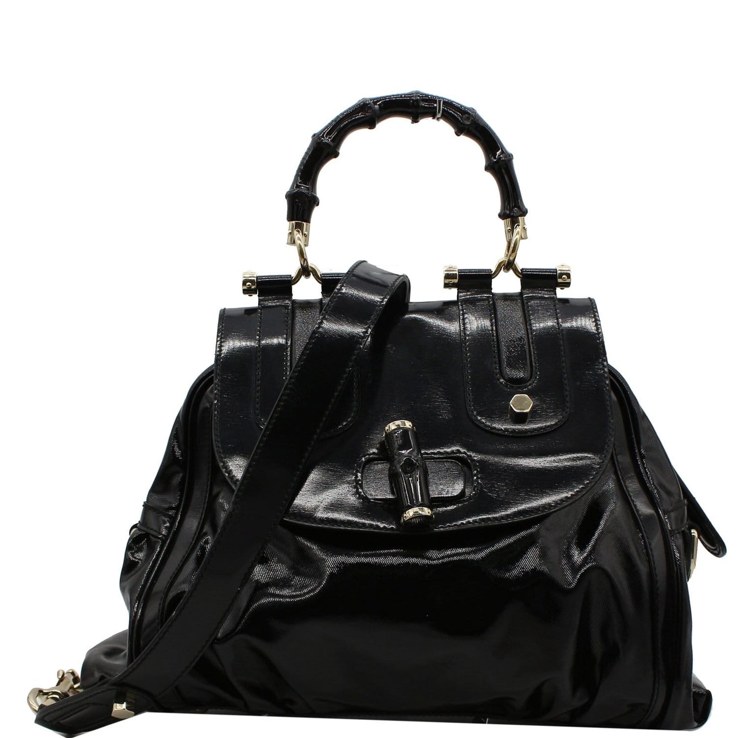 Gucci Pop Bamboo Dialux Coated Top Handle Shoulder Canvas Black Shoulder Bag