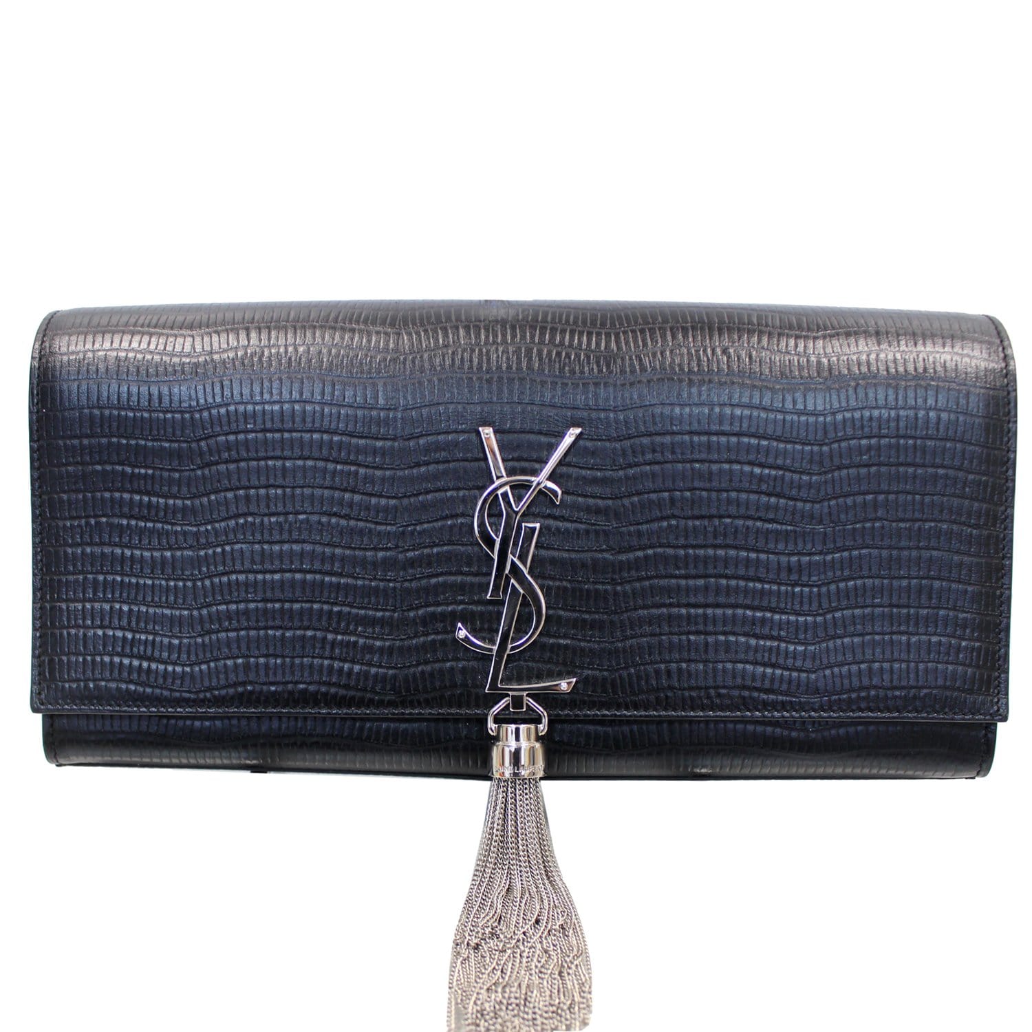 YSL Saint Laurent Saint Classic Kate Tassel Embossed Clutch Leather Monogram Clutch Bag