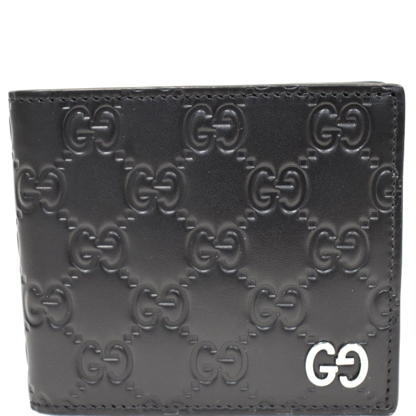 Gucci Signature Bi Fold Wallet Clutch Bag Leather Black