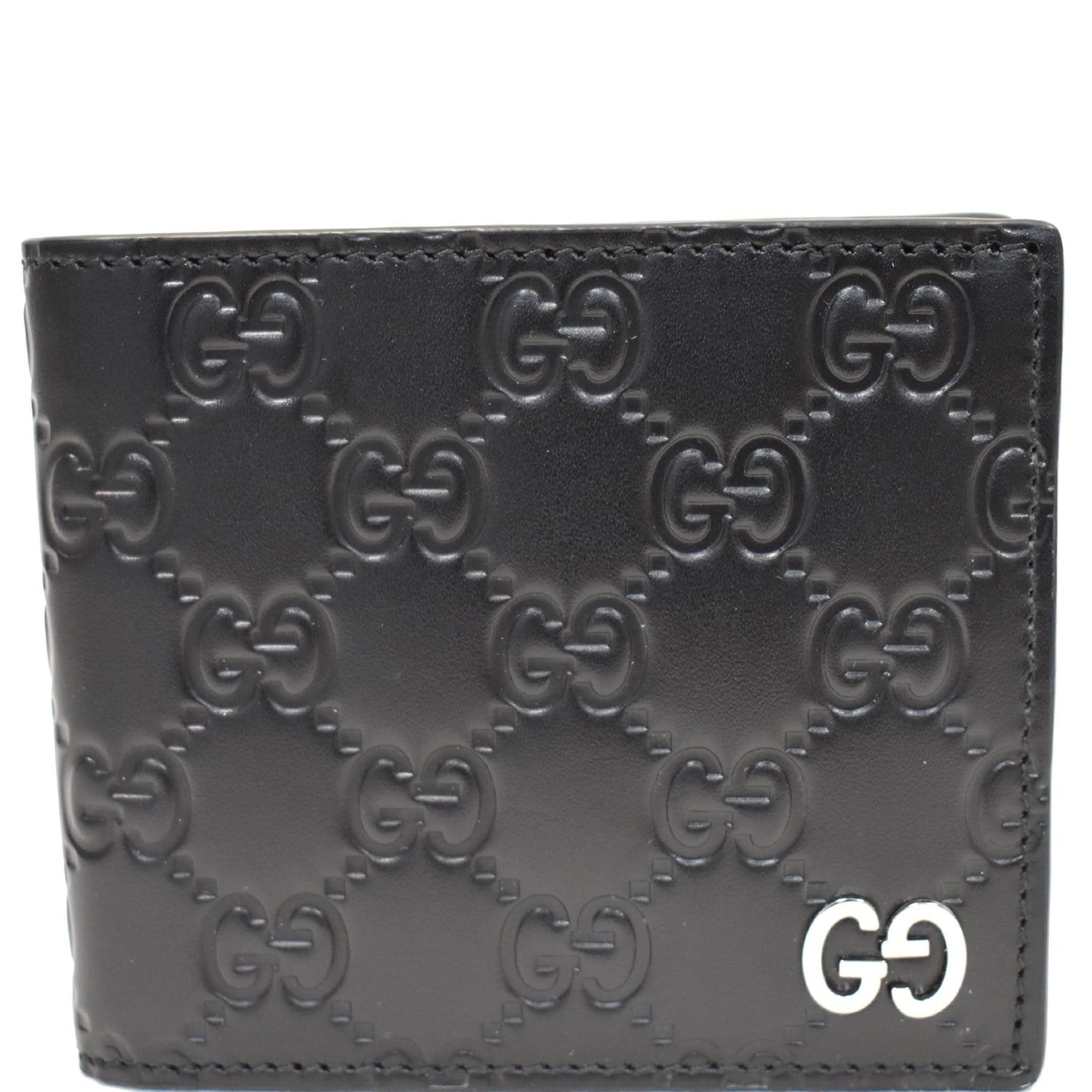 Gucci Signature Bi Fold Wallet Clutch Bag Leather Black