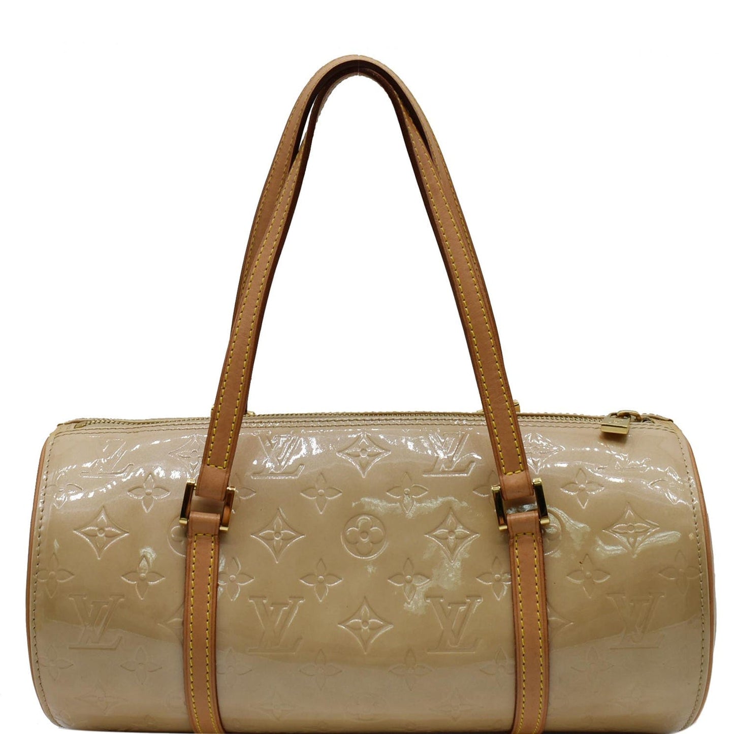 Louis Bedford Papillon Vernis Satchel Bag Leather Beige Travel Bag