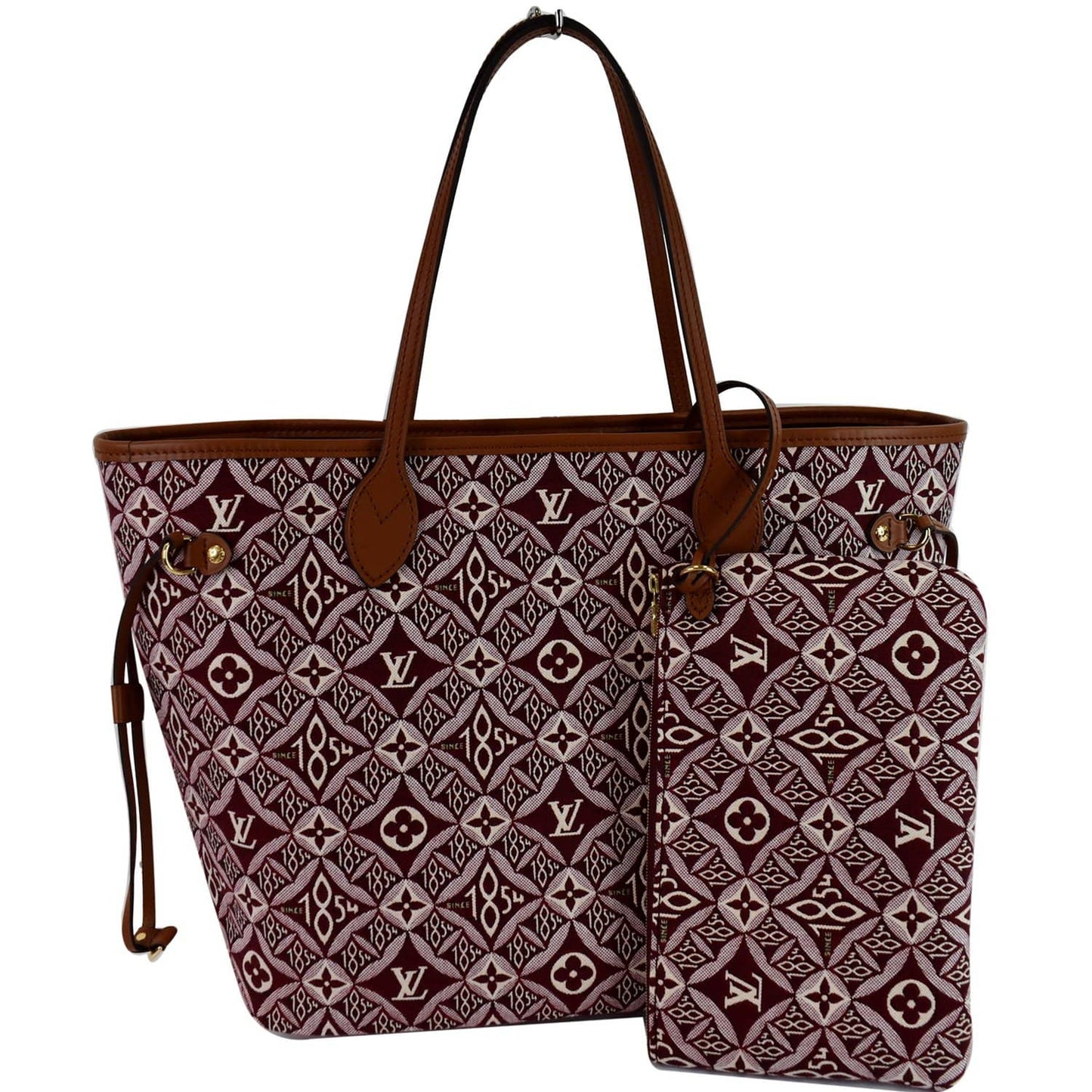 Louis Neverfull Mm Since Jacquard Shoulder Bag Red Bordeaux Red