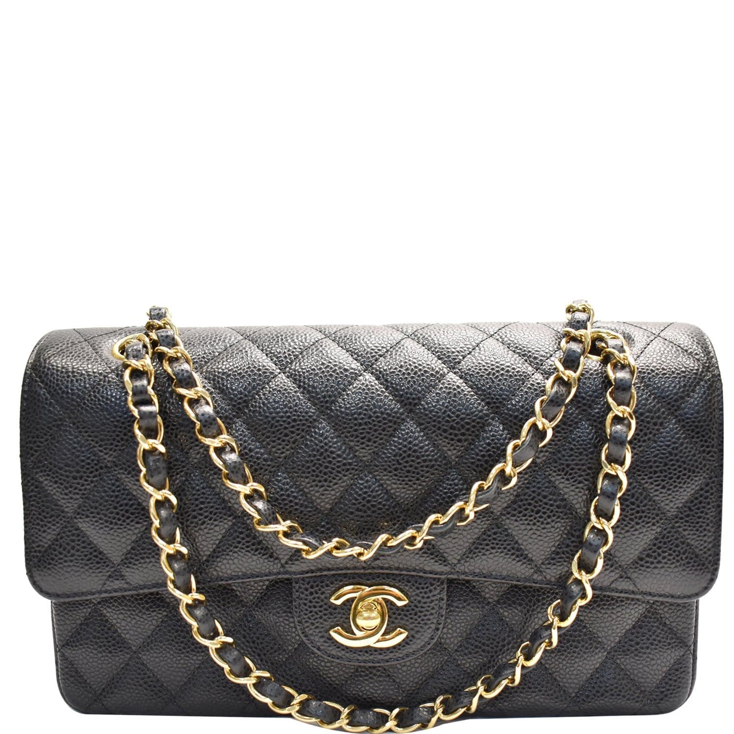 Chanel Double Flap Cc Caviar Shoulder Bag Leather Black