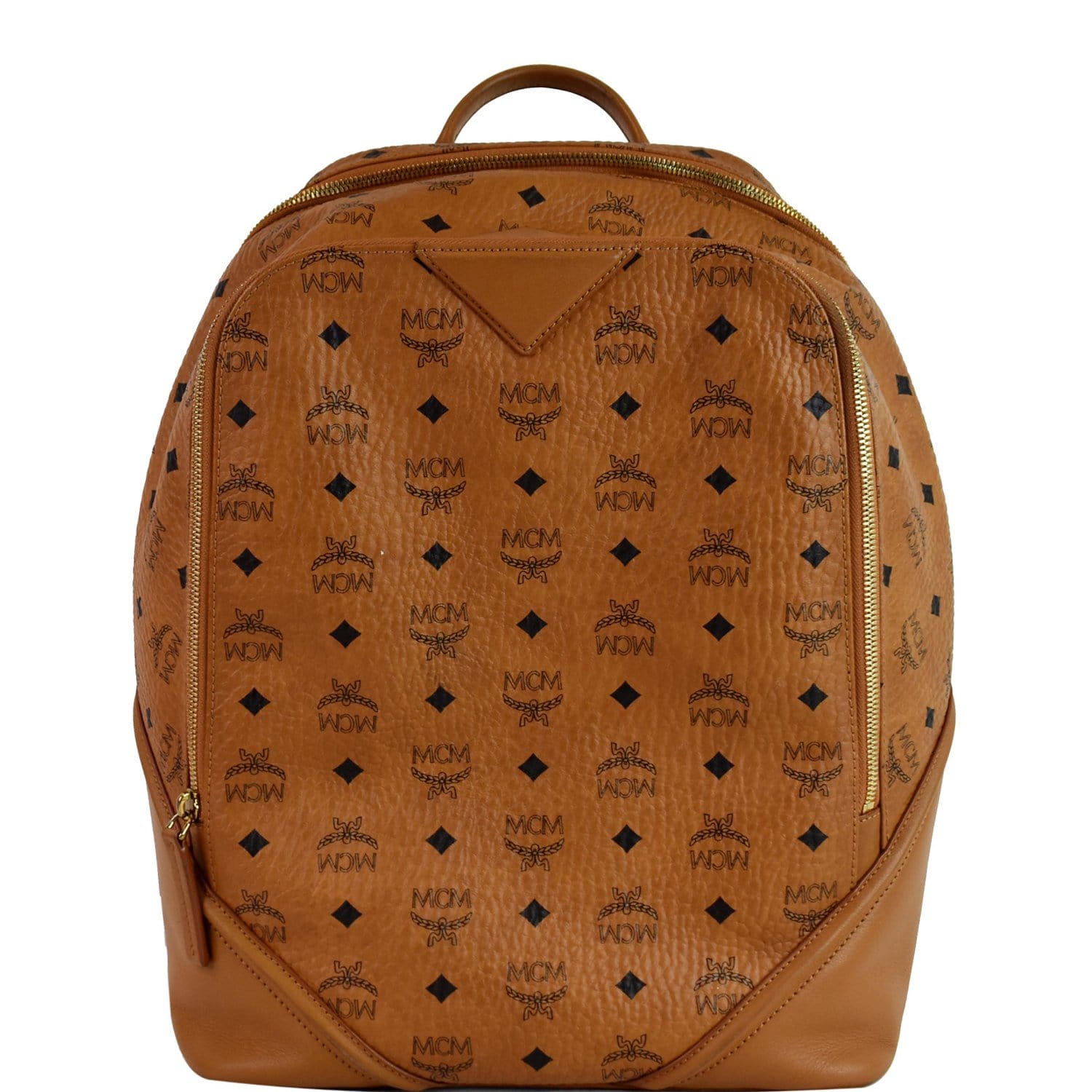 MCM Duke Visetos Backpack Cognac Leather Canvas