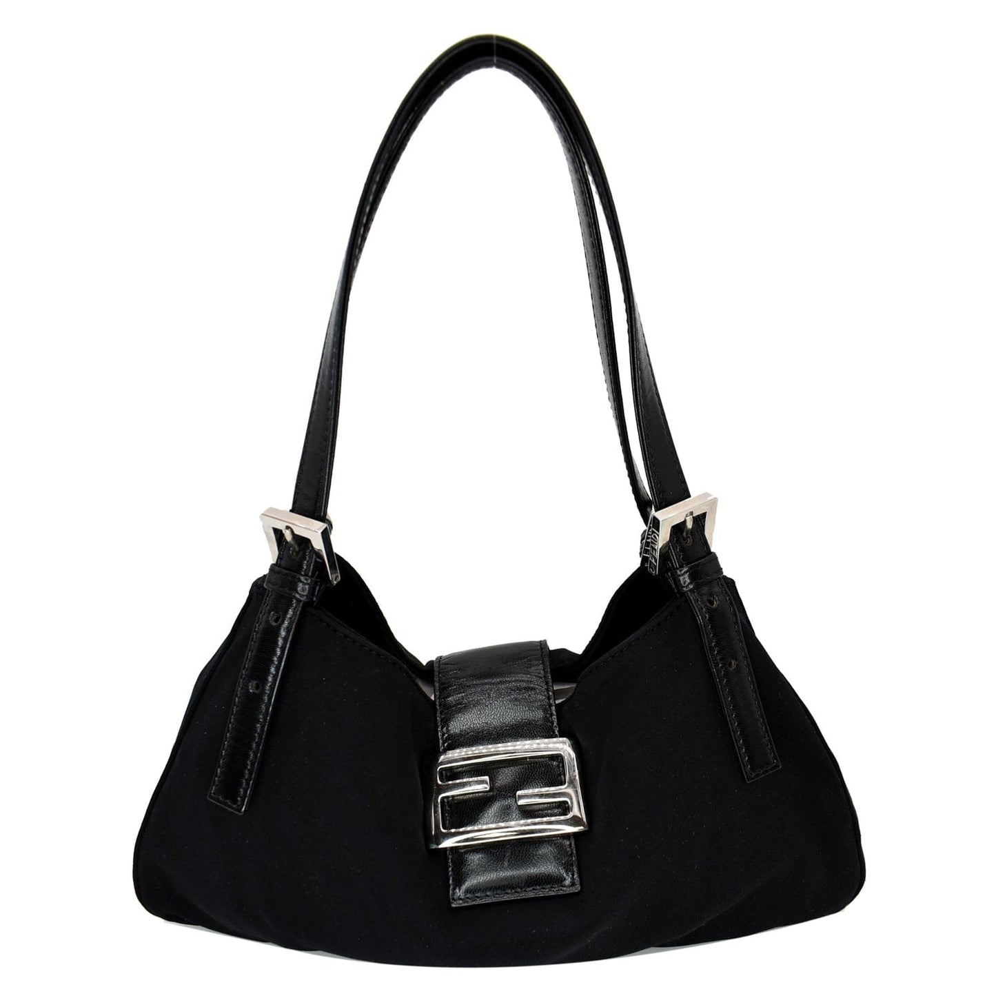 Fendi Mama Baguette Neoprene Shoulder Bag Canvas Black