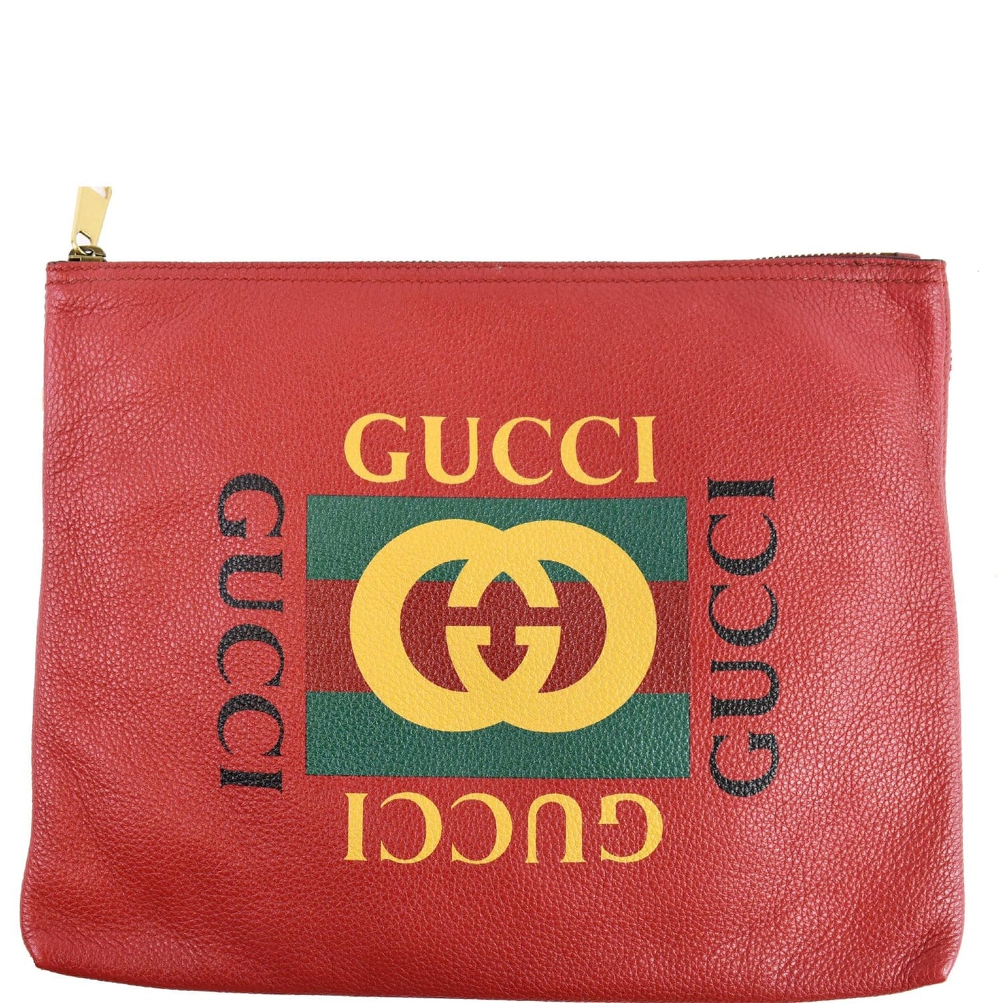 Gucci Pebbled Logo Portfolio Clutch Hibiscus Leather Red Clutch Bag
