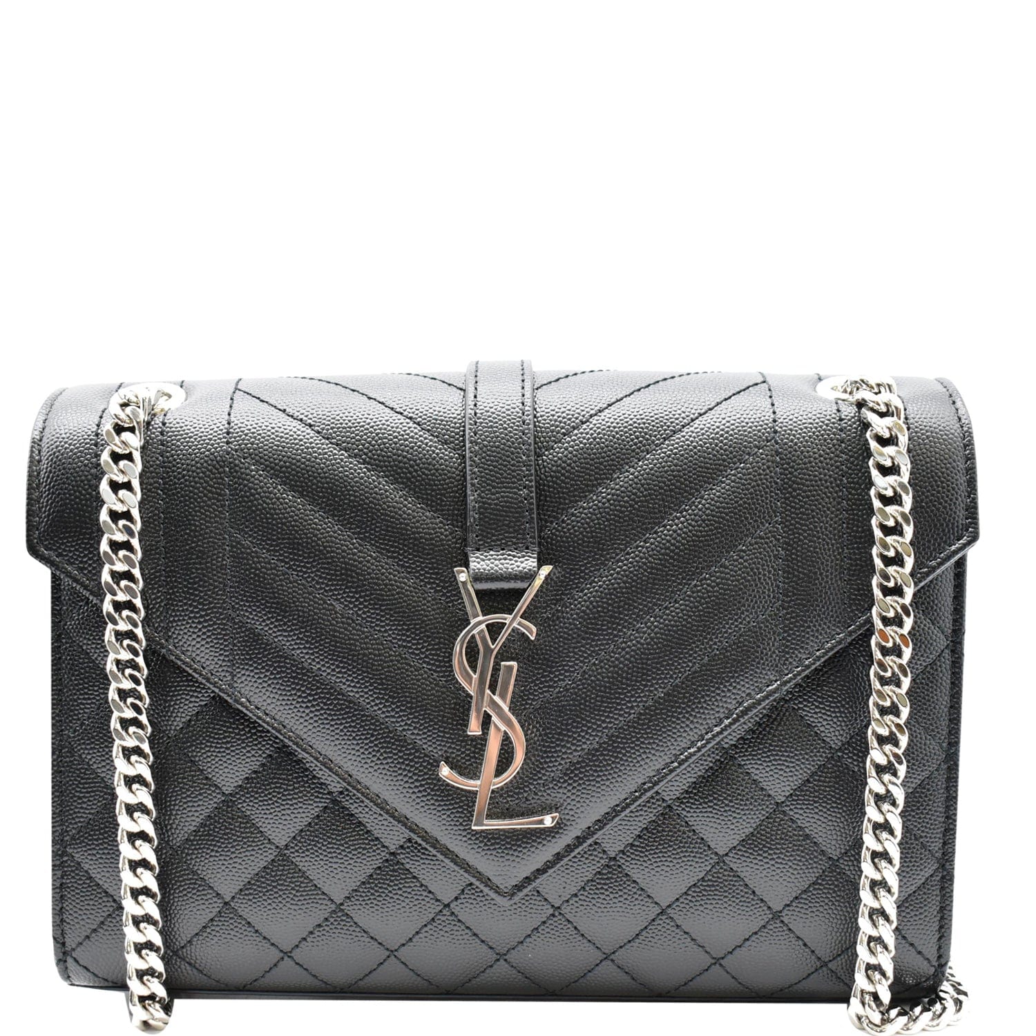 YSL Saint Laurent Saint Envelope Chain Shoulder Bag Leather Black Black 1