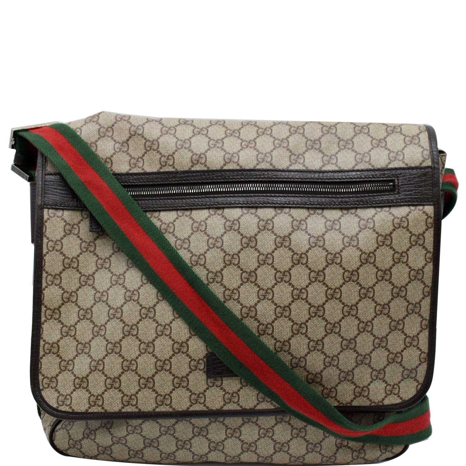 Gucci Web Messenger Bag Ebony Canvas Beige Crossbody Bag