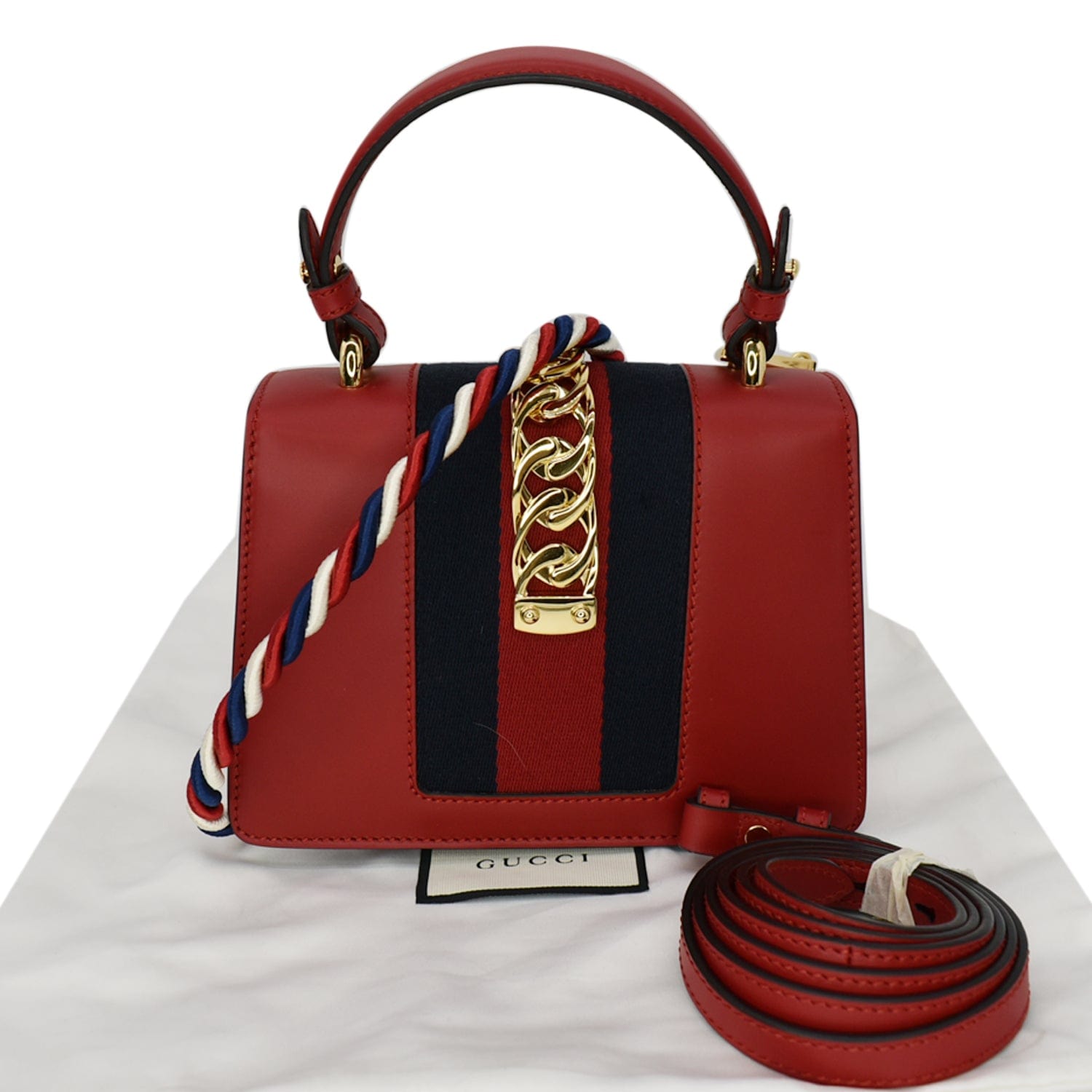 Gucci Sylvie Top Handle Crossbody Bag Hibiscus Leather Red