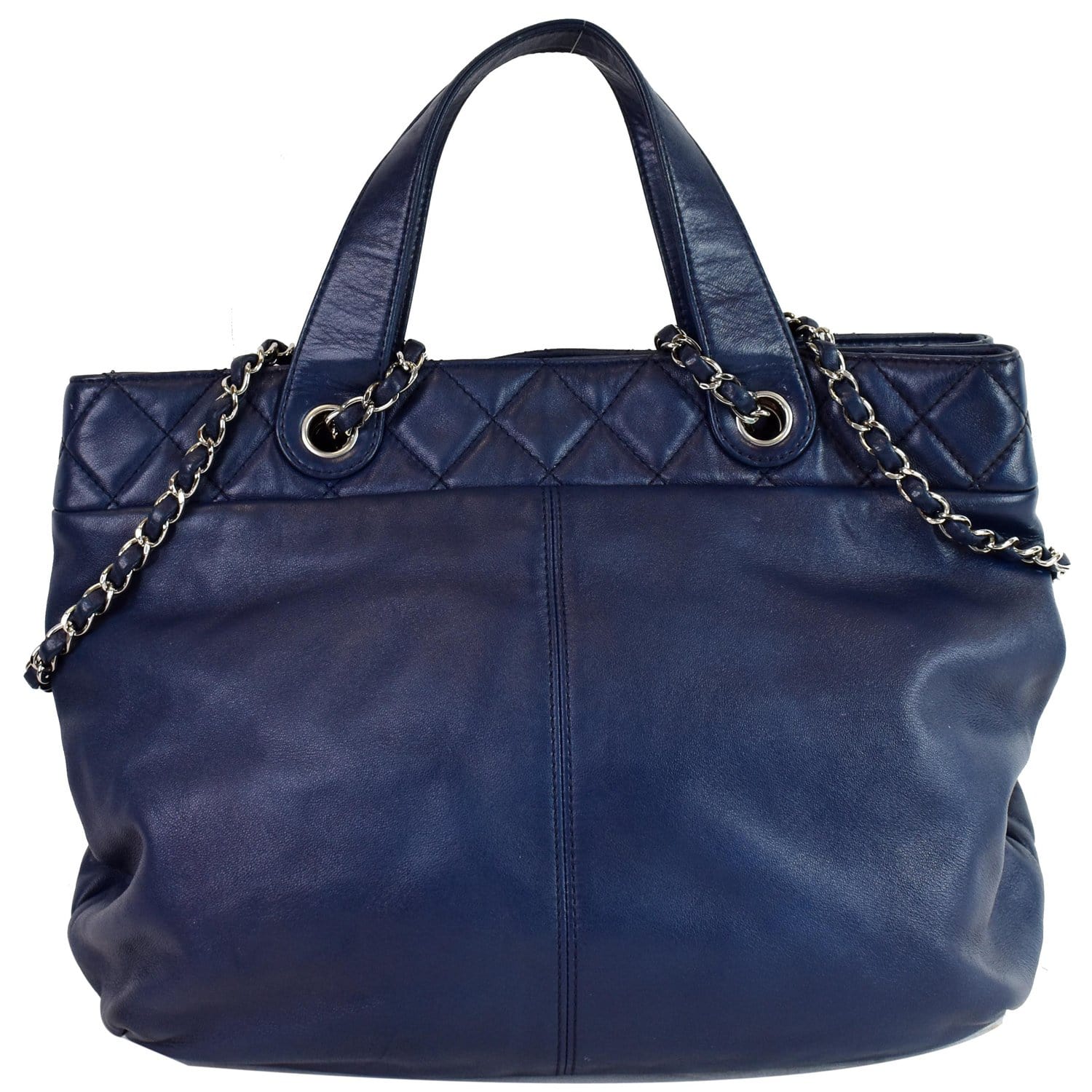 Chanel Soft Cc Shopping Tote Shoulder Bag Leather Blue