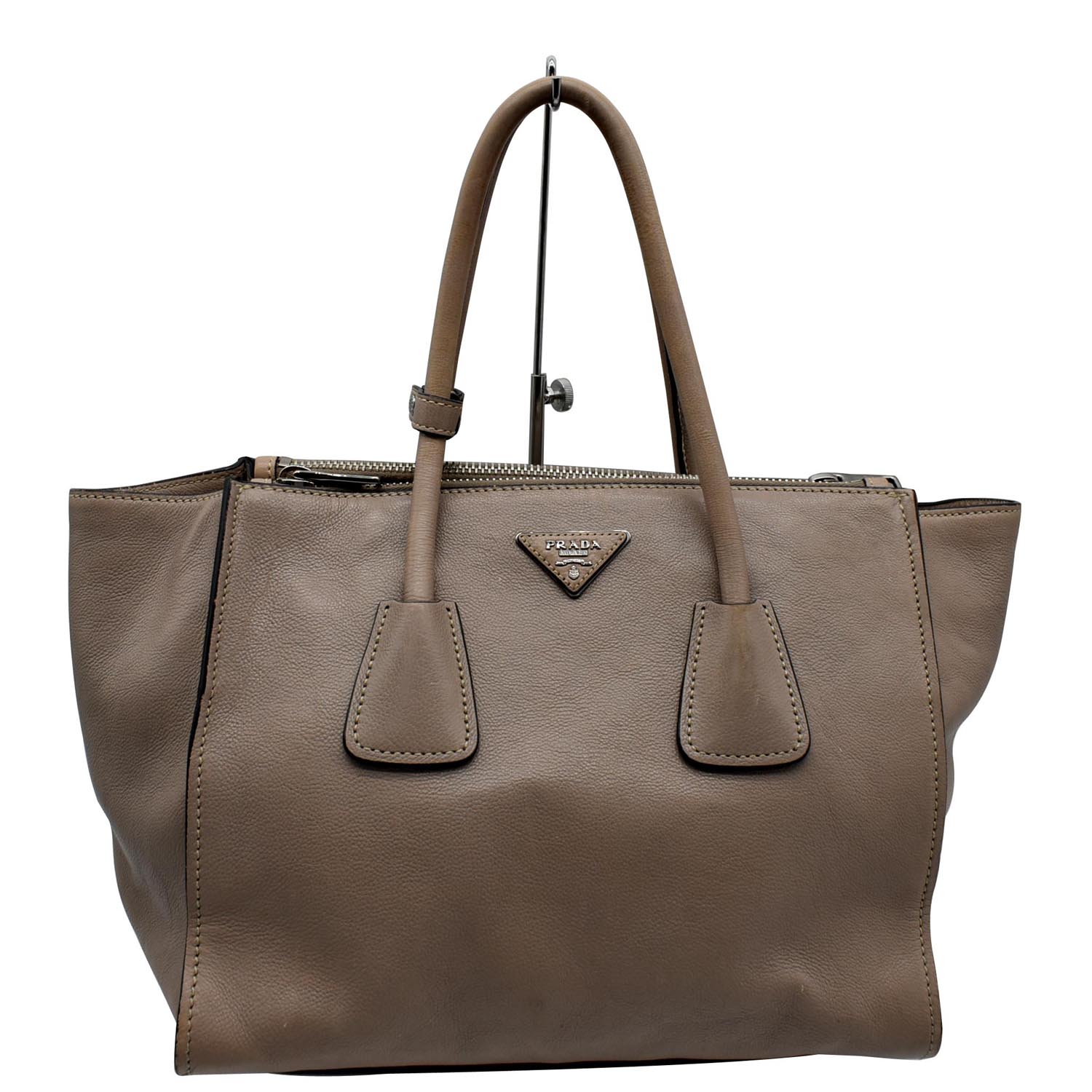 Prada City Twin Pocket Calf Tote Shoulder Bag Leather