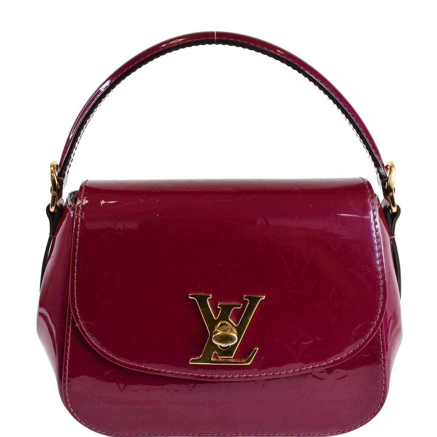 Louis Pasadena Vernis Patent Shoulder Bag Magenta Leather