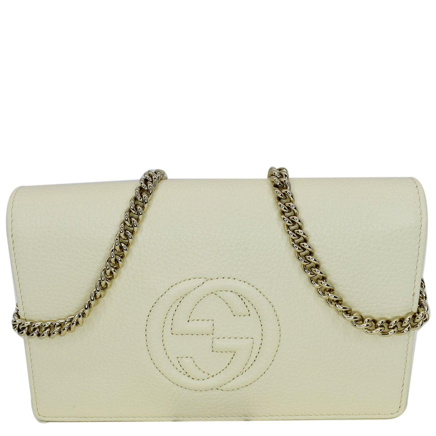 Gucci Soho Pebbled Wallet On Chain Crossbody Bag Leather Cream