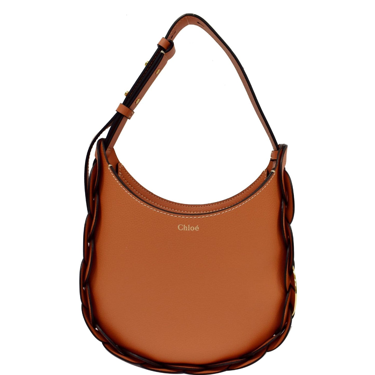 Chloe Darryl Grain Hobo Shoulder Bag Orange Leather Small