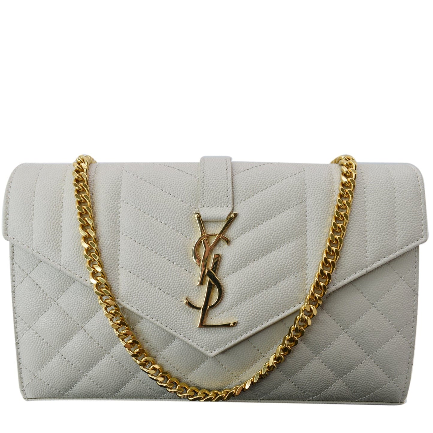 YSL Saint Laurent Saint Mix Matelassé Grain De Poudre Wallet Cream Small Crossbody Bag