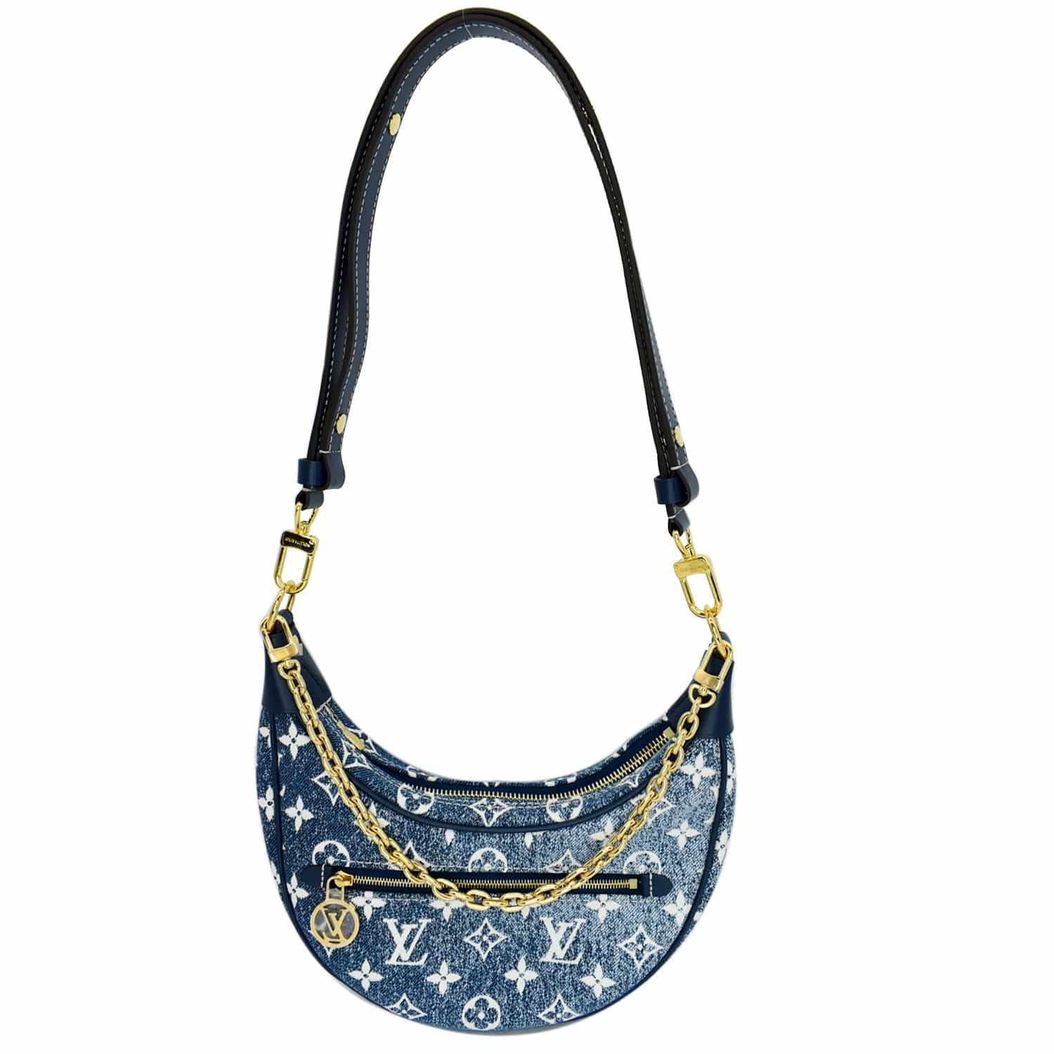 Louis Loop Jacquard Baguette Bag Navy Denim Monogram Shoulder Bag