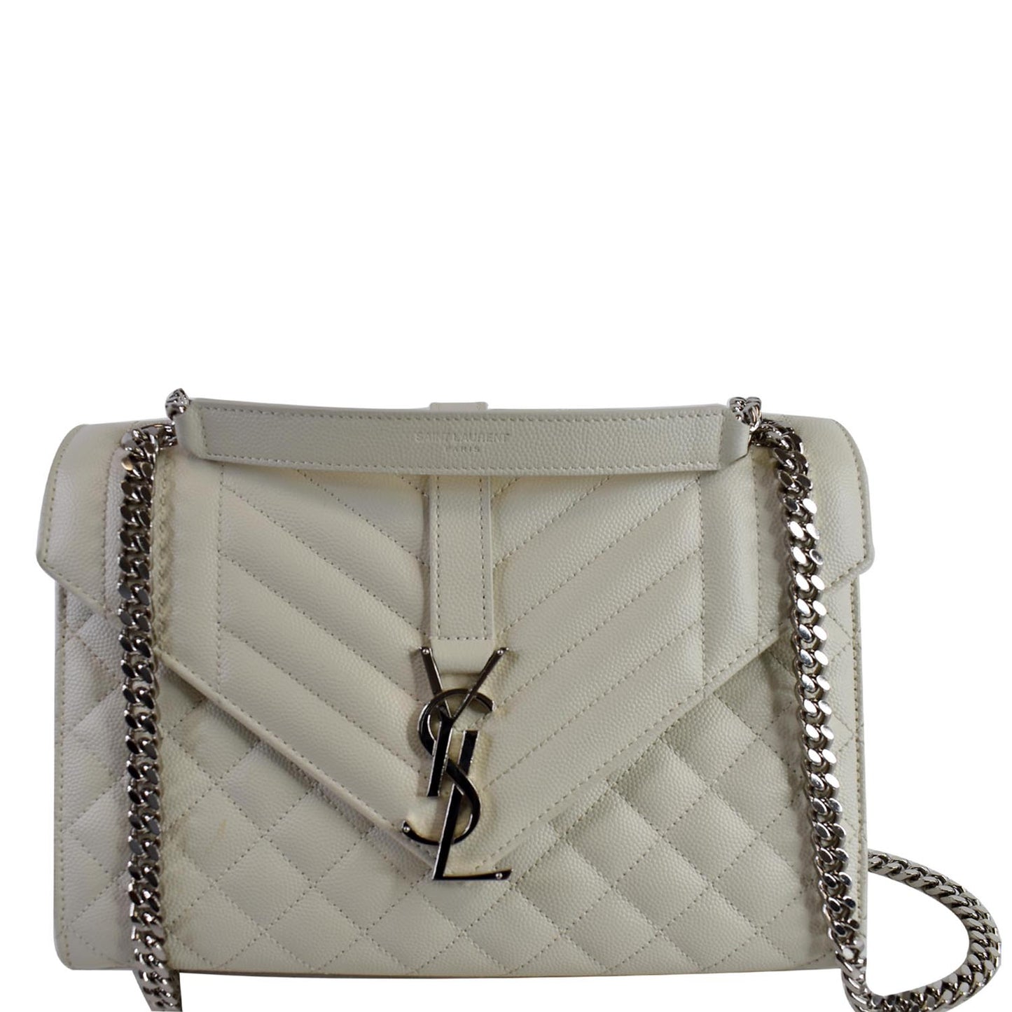 YSL Saint Laurent Saint Envelope Chain Shoulder Bag Leather White