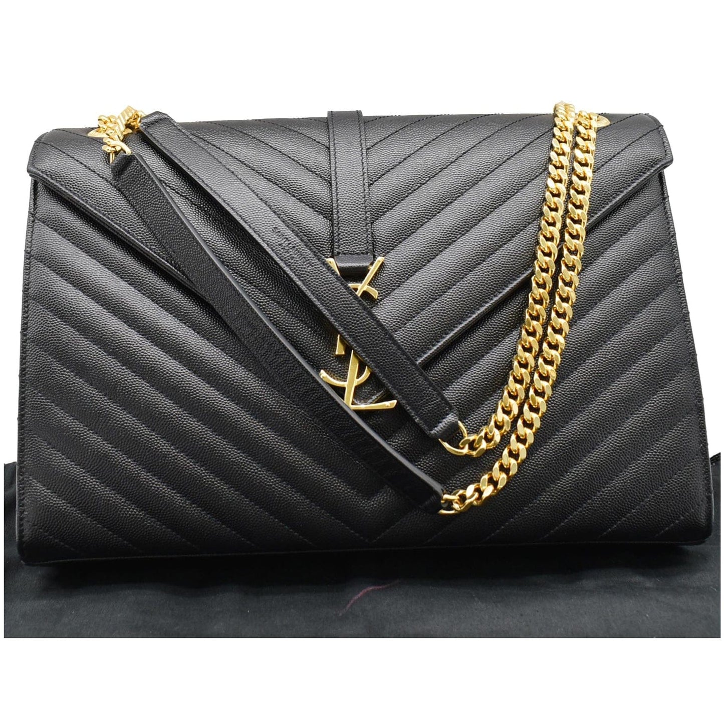 YSL Saint Laurent Saint Envelope Mix Grain De Poudre Chain Matelasse Black Shoulder Bag Bag Black