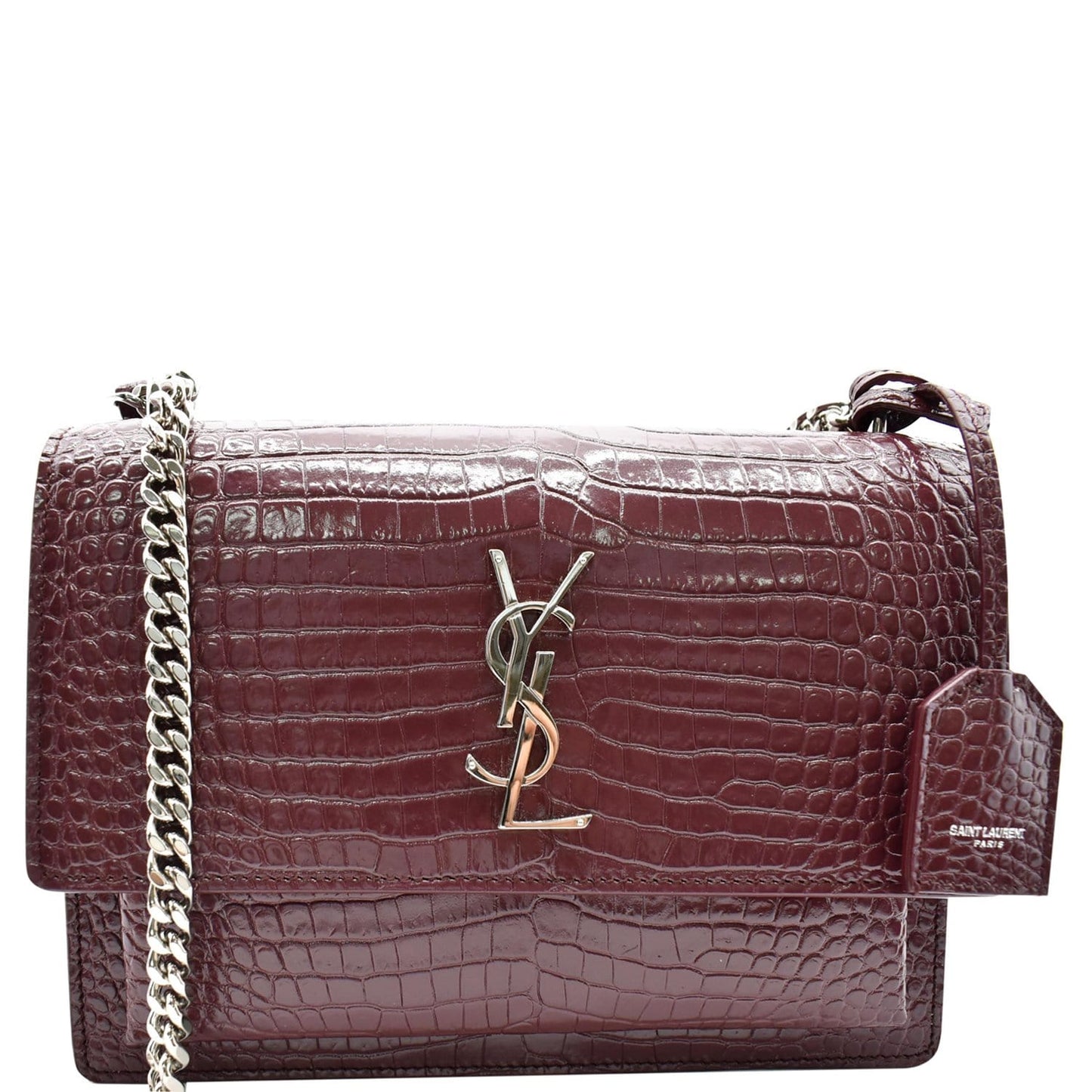 YSL Saint Laurent Saint Sunset Crocodile Crossbody Bag Rouge Legion Leather Medium