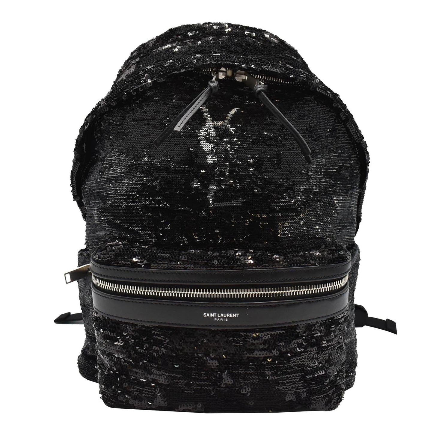 YSL Saint Laurent Saint City Sequin Backpack Bag Leather Black