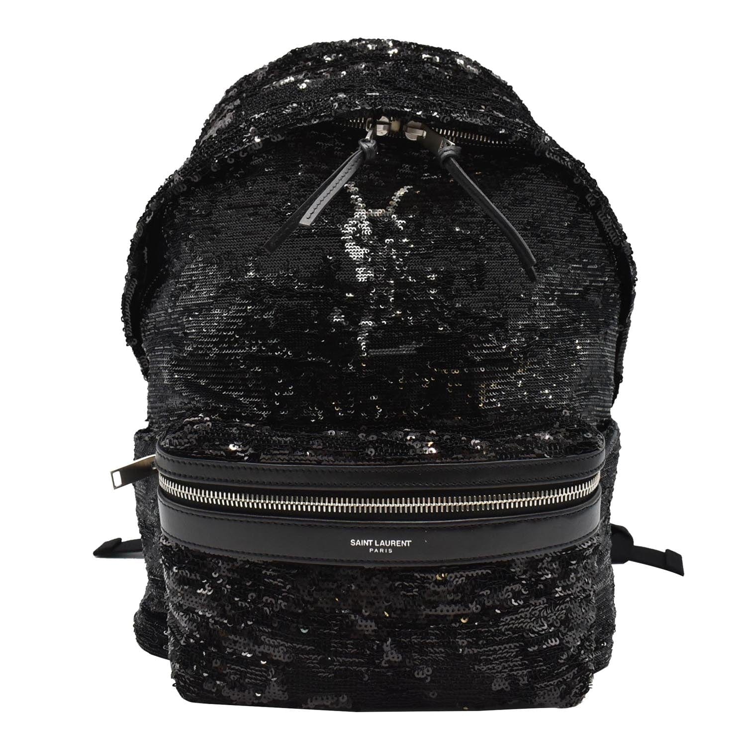 YSL Saint Laurent Saint City Sequin Backpack Bag Leather Black