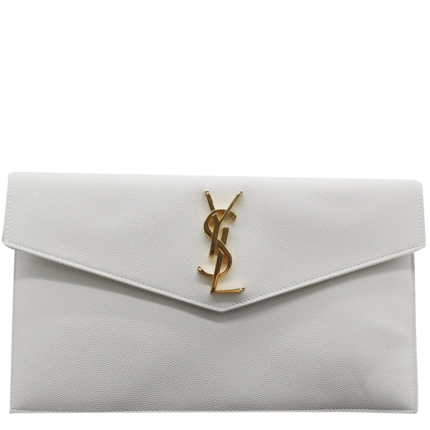 YSL Saint Laurent Saint Uptown Envelope Grain De Poudre Clutch Leather White Clutch Bag