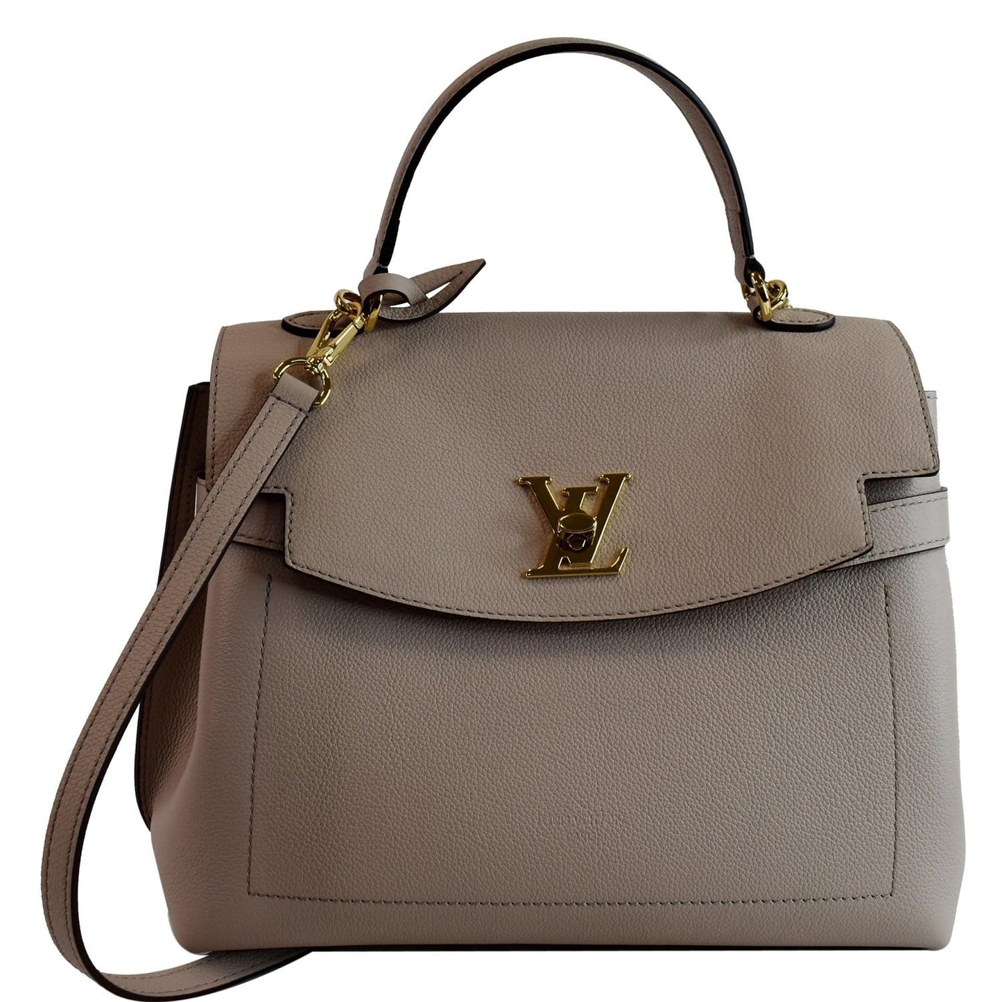 Louis Vuitton Lockme Ever Mm Pebbled Shoulder Bag Greige Leather
