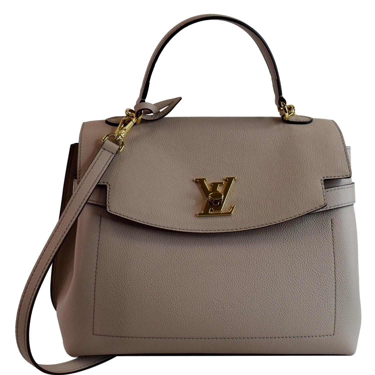 Louis Vuitton Lockme Ever Mm Pebbled Shoulder Bag Greige Leather