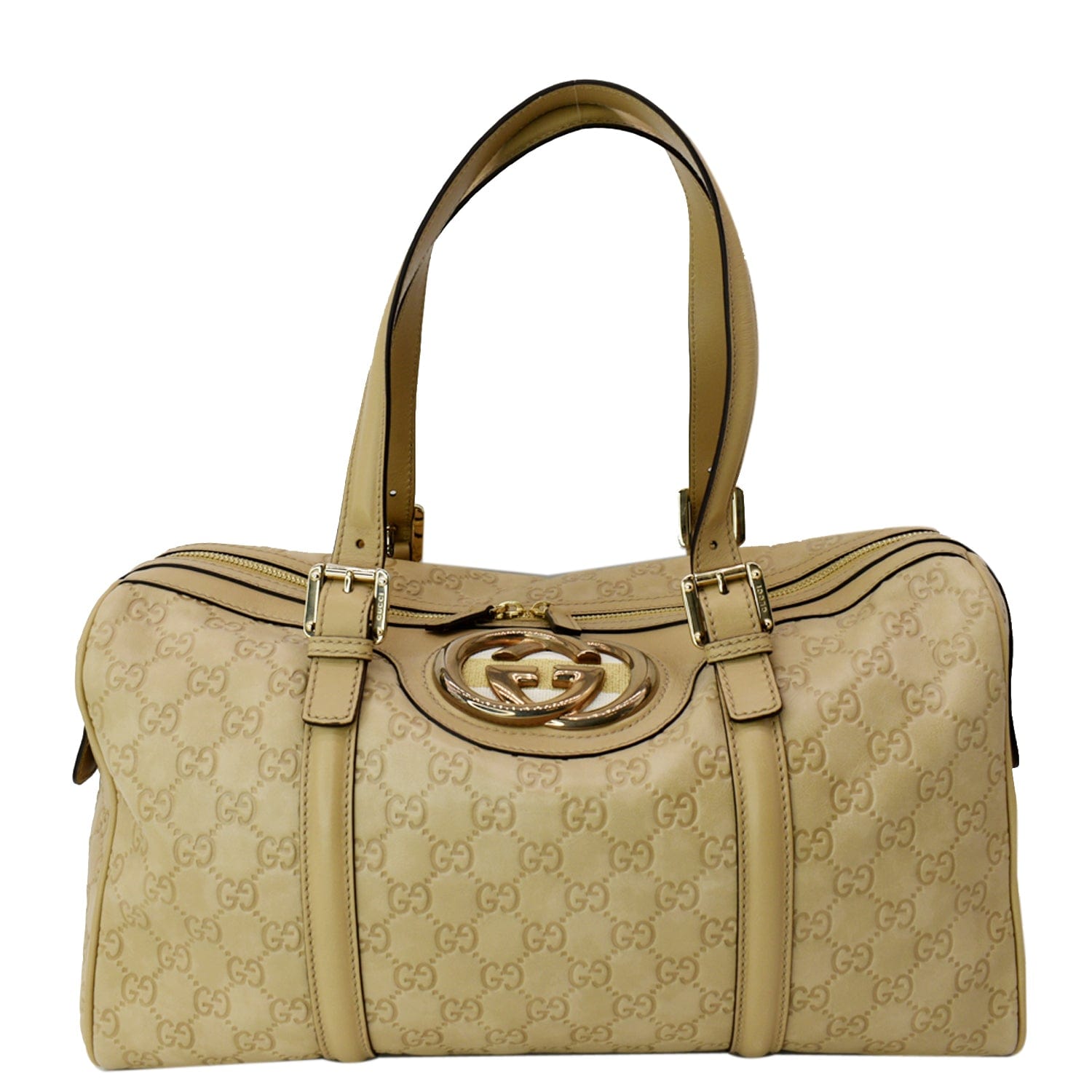 Gucci Britt ssima Satchel Bag Leather Beige Travel Bag