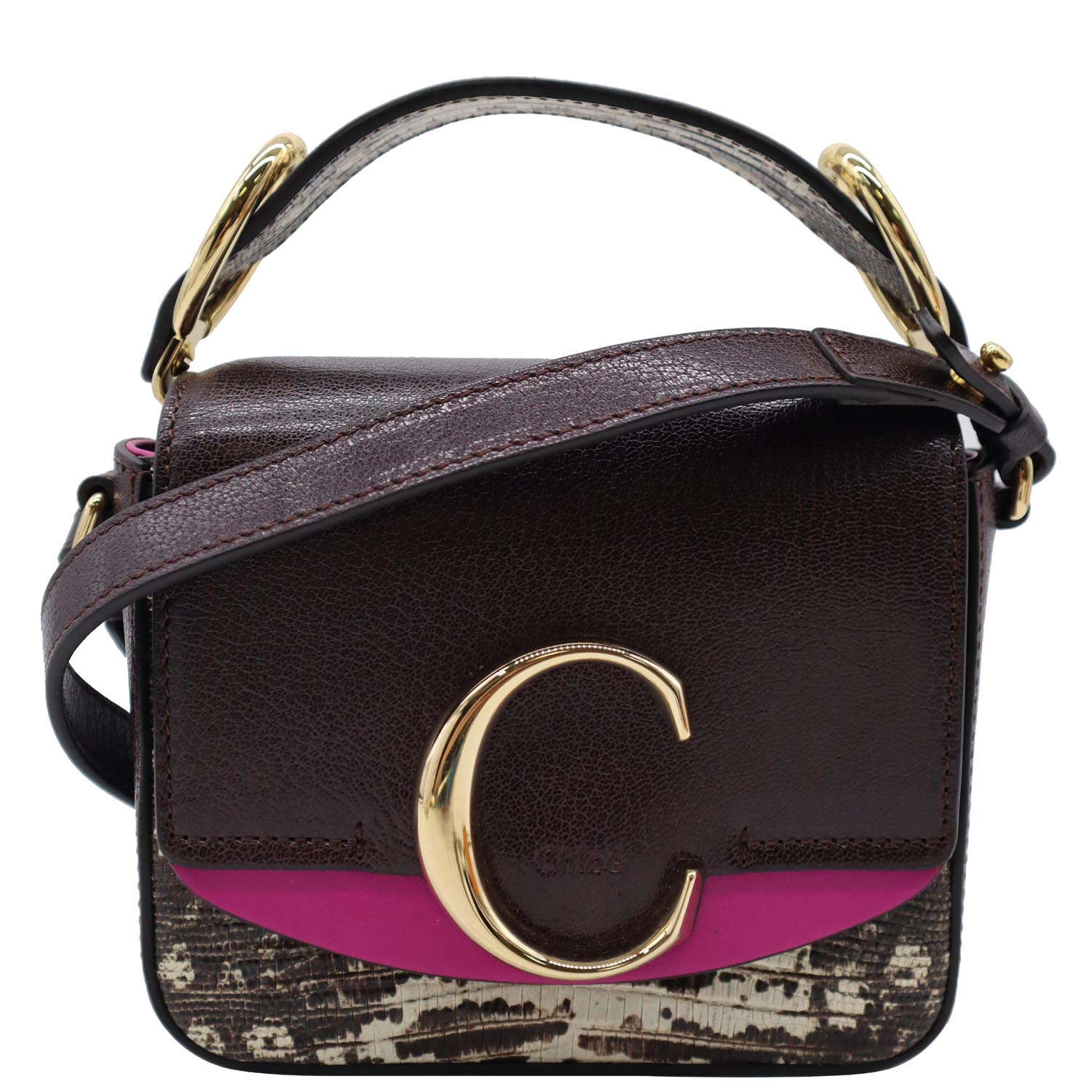 Chloe Double Carry Embossed Crossbody Bag Raisin Leather Mini