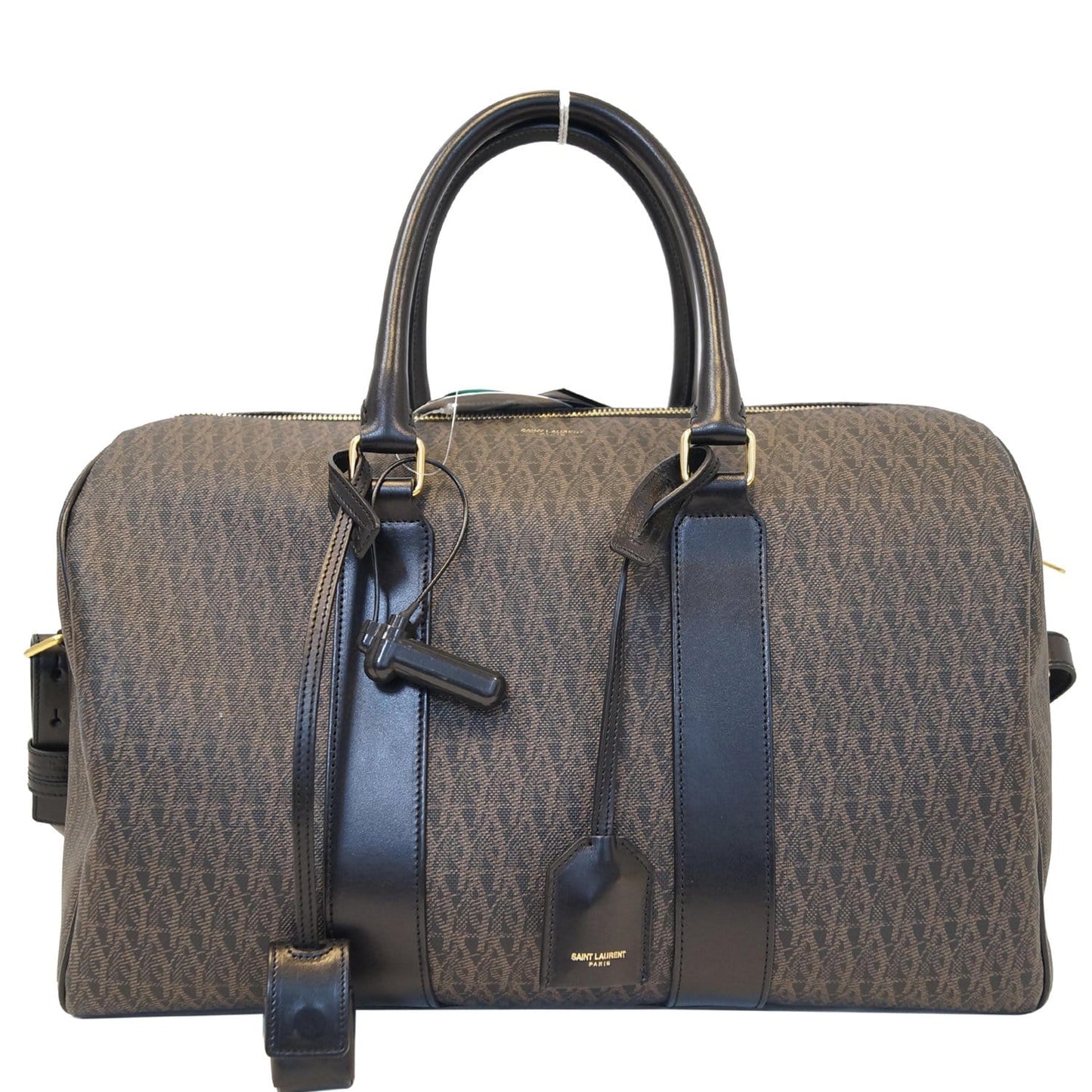 YSL Saint Laurent Saint Classic Weekend Travel Duffle Bag Dark Monogram Brown Travel Bag