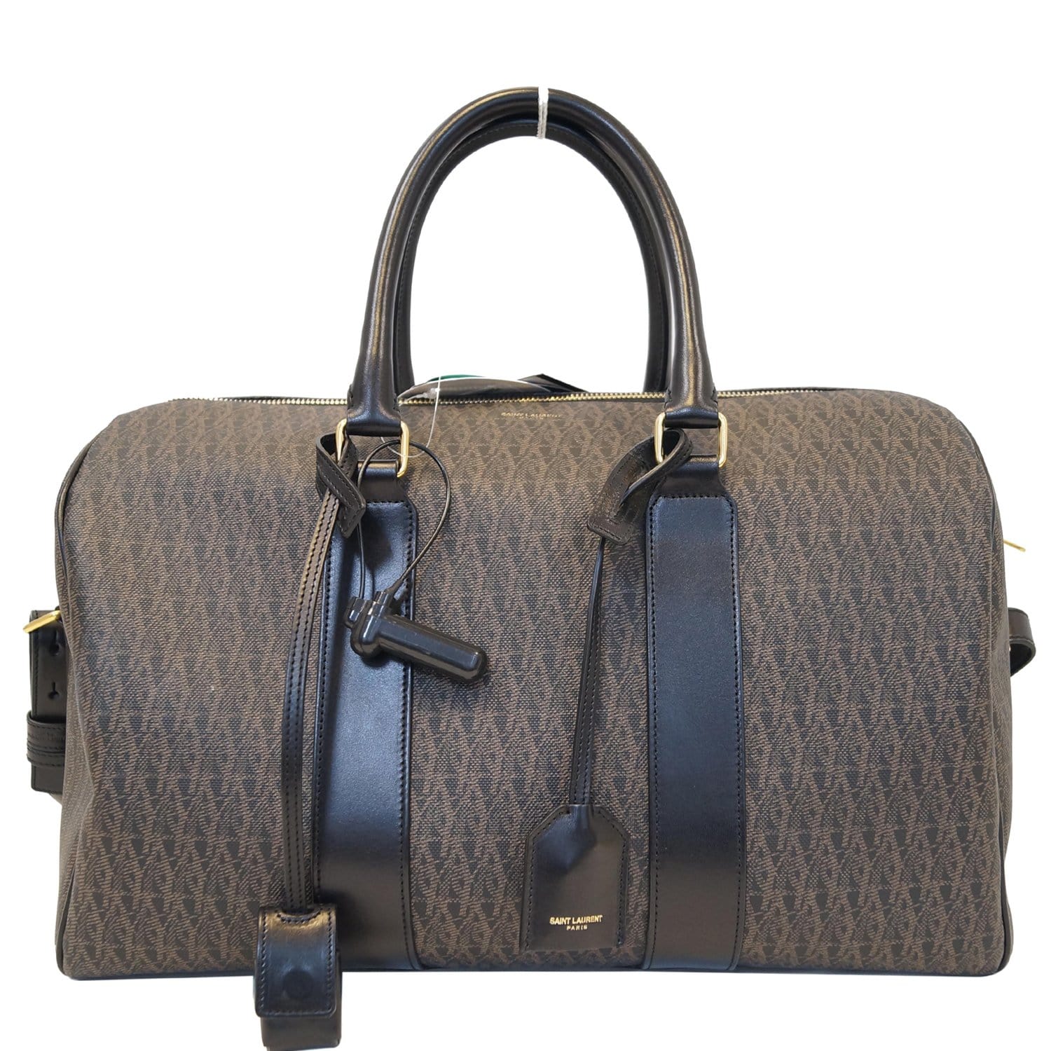 YSL Saint Laurent Saint Classic Weekend Travel Duffle Bag Dark Monogram Brown Travel Bag