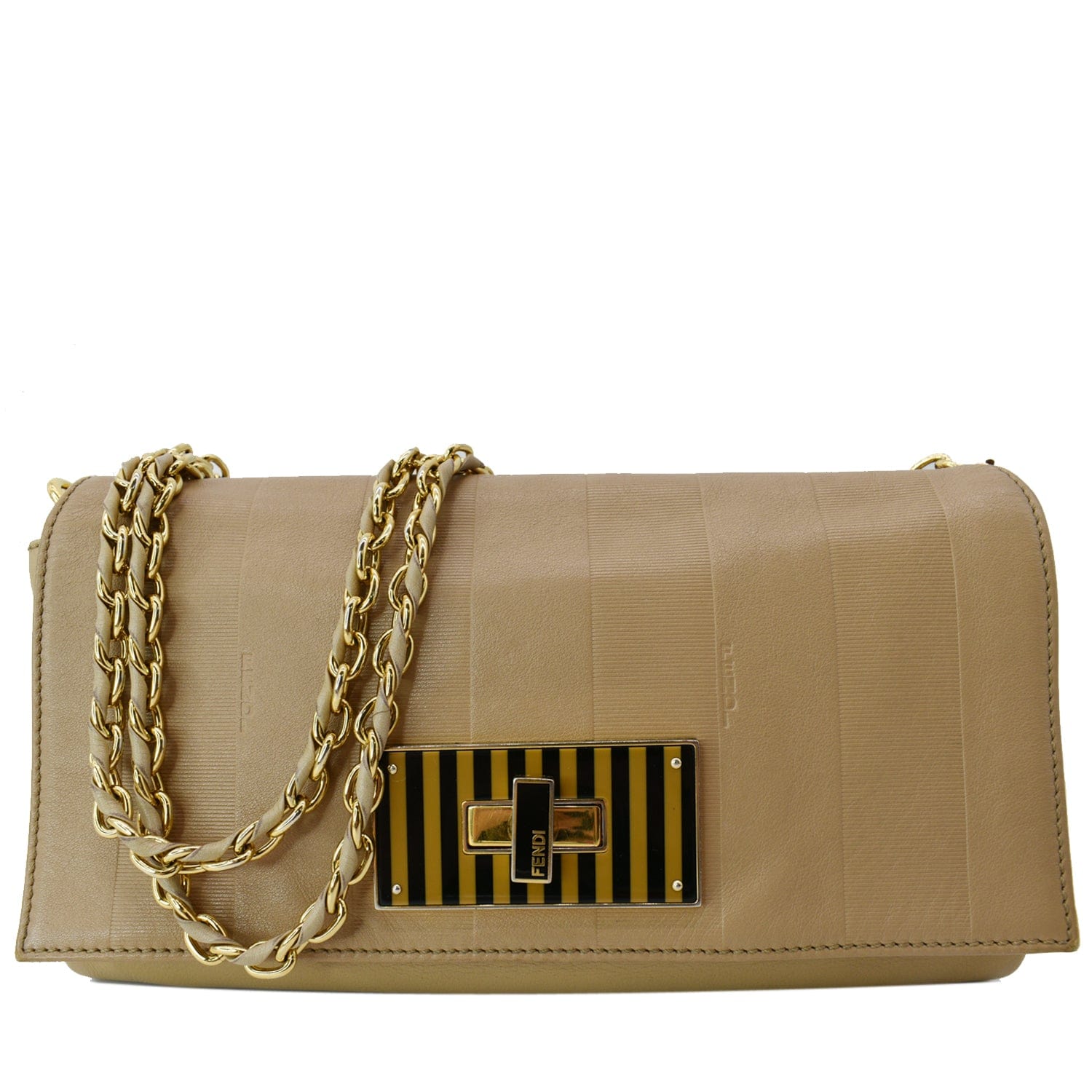 Fendi Claudia Pequin Embossed Wallet Crossbody Bag Leather Beige